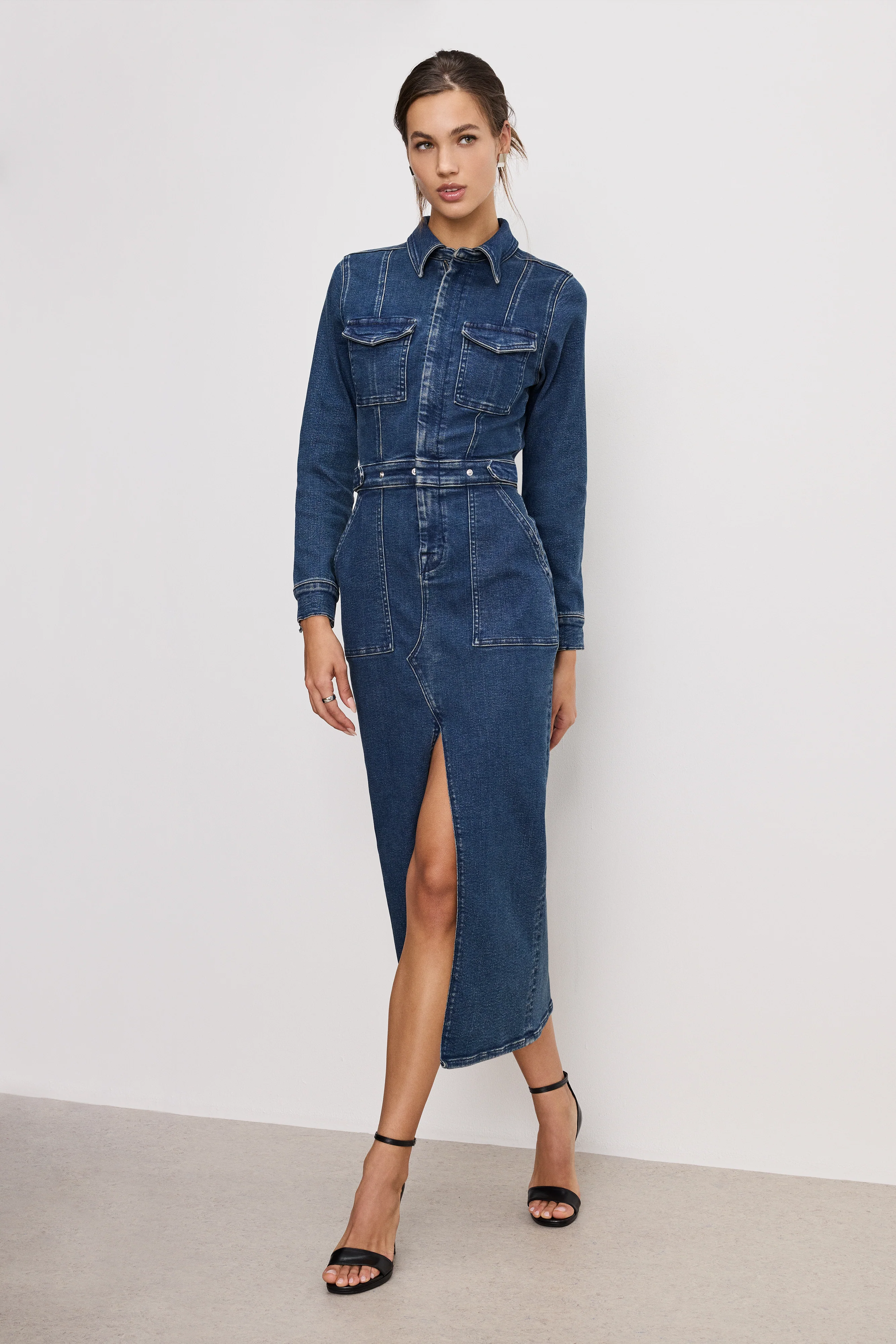 FIT FOR SUCCESS LONG SLEEVE MIDI DRESS | INDIGO724