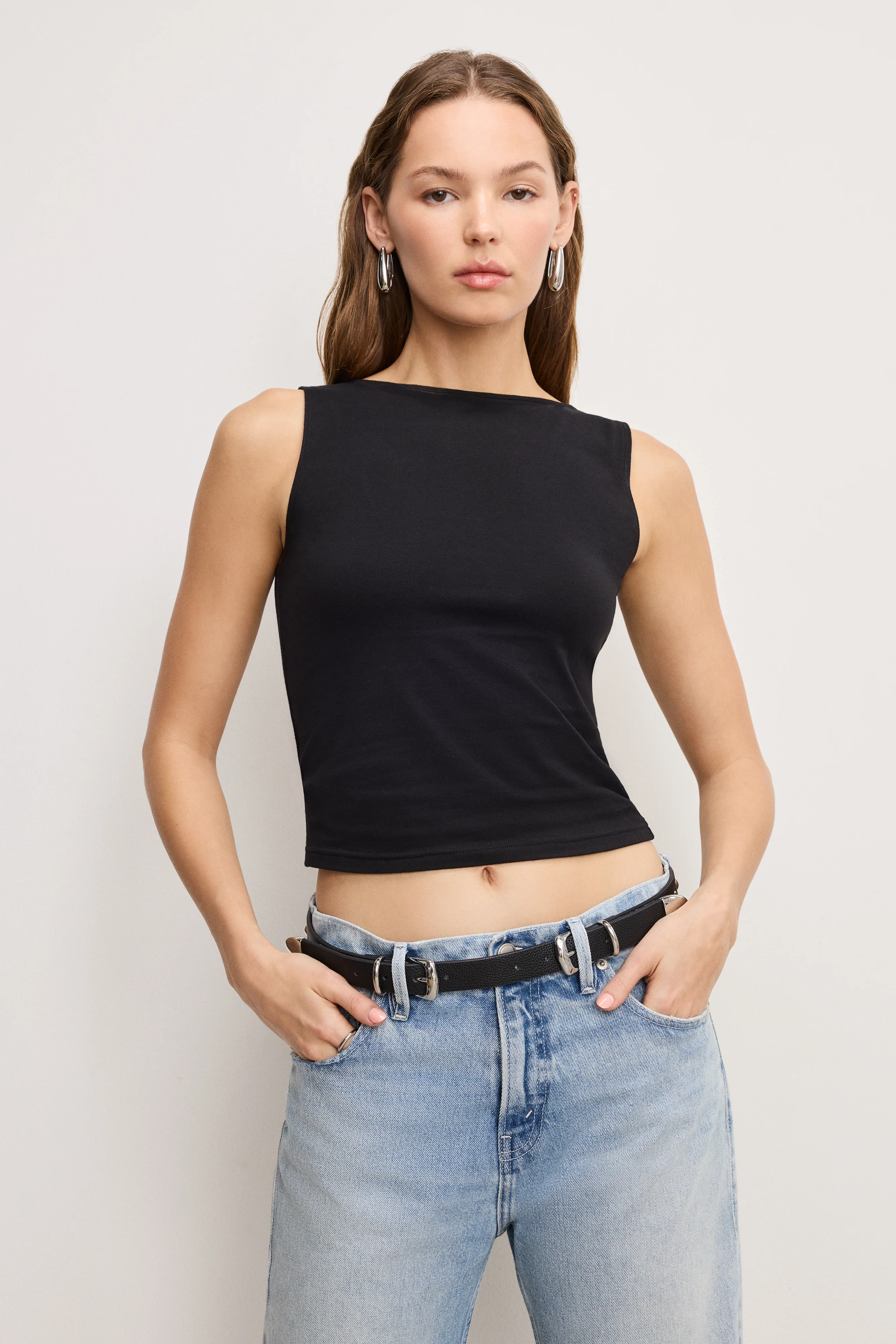 SUPER STRETCH BOATNECK TANK | BLACK001