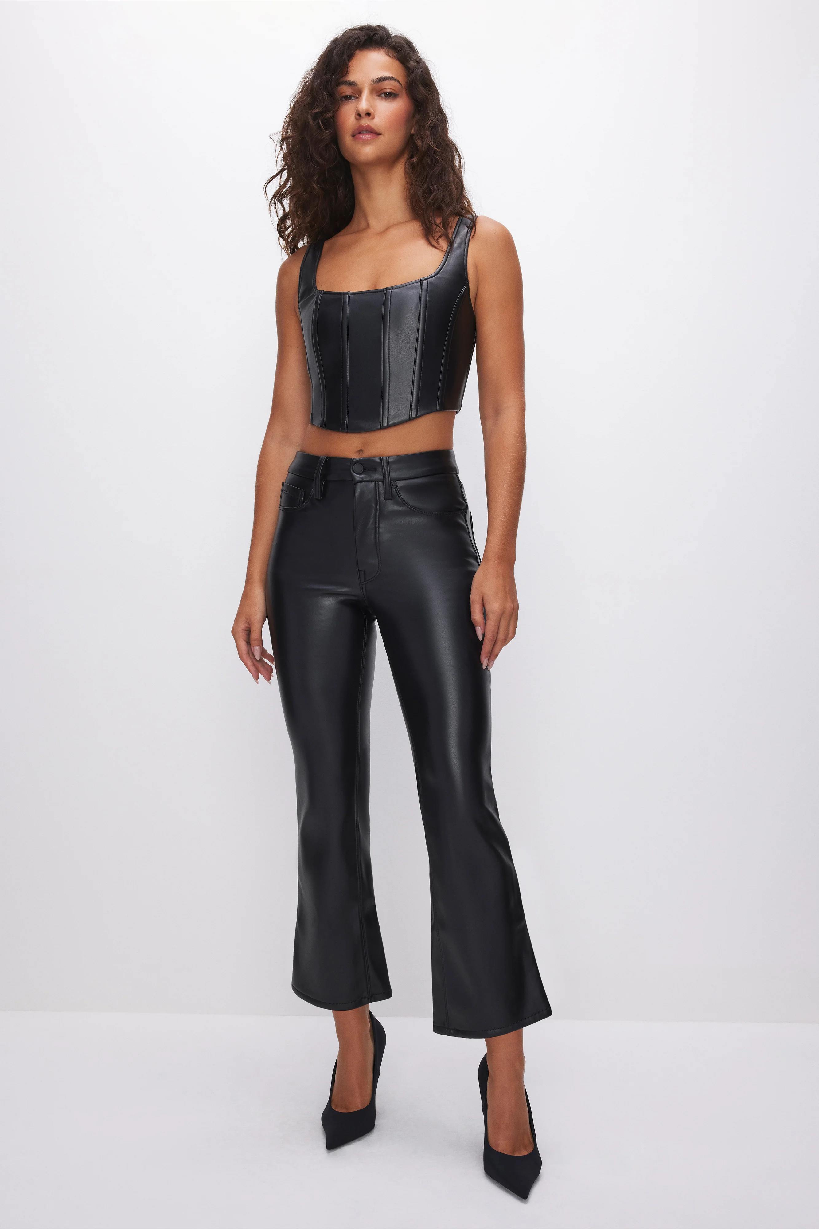 GOOD LEGS CROPPED MINI BOOT FAUX LEATHER PANTS | BLACK001