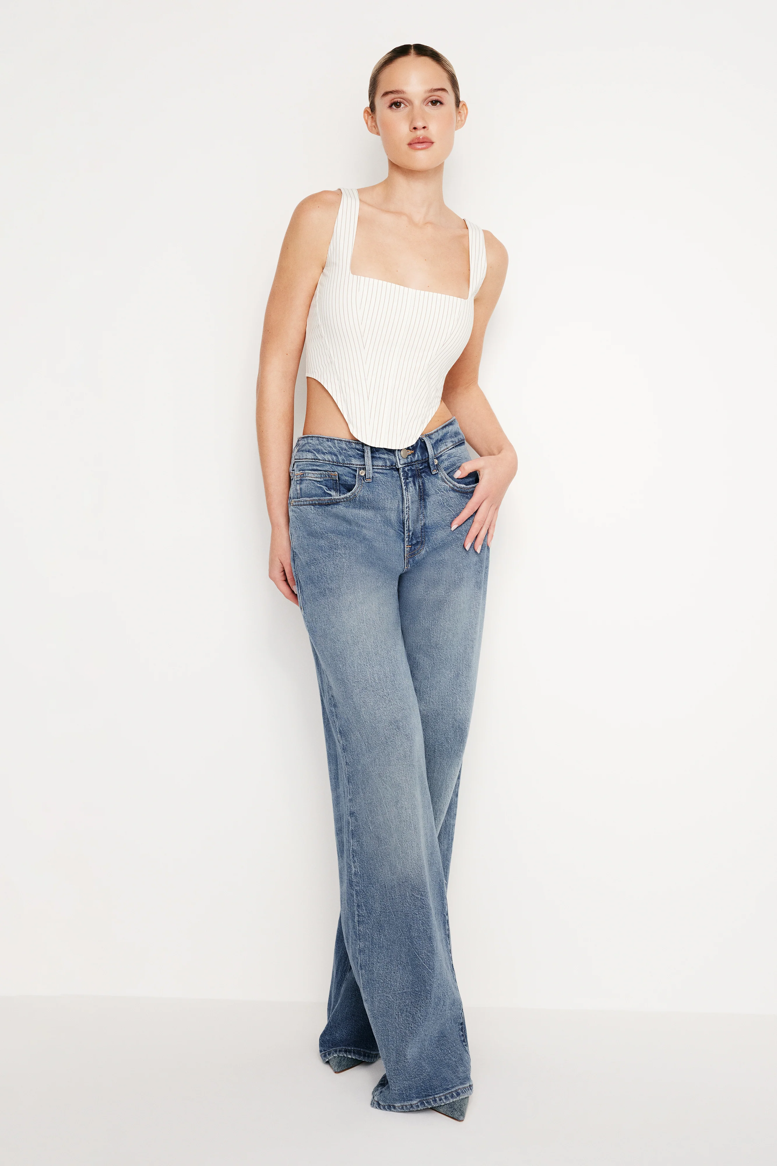 POPLIN CORSET TOP | PUTTY PENCIL STRIPE003