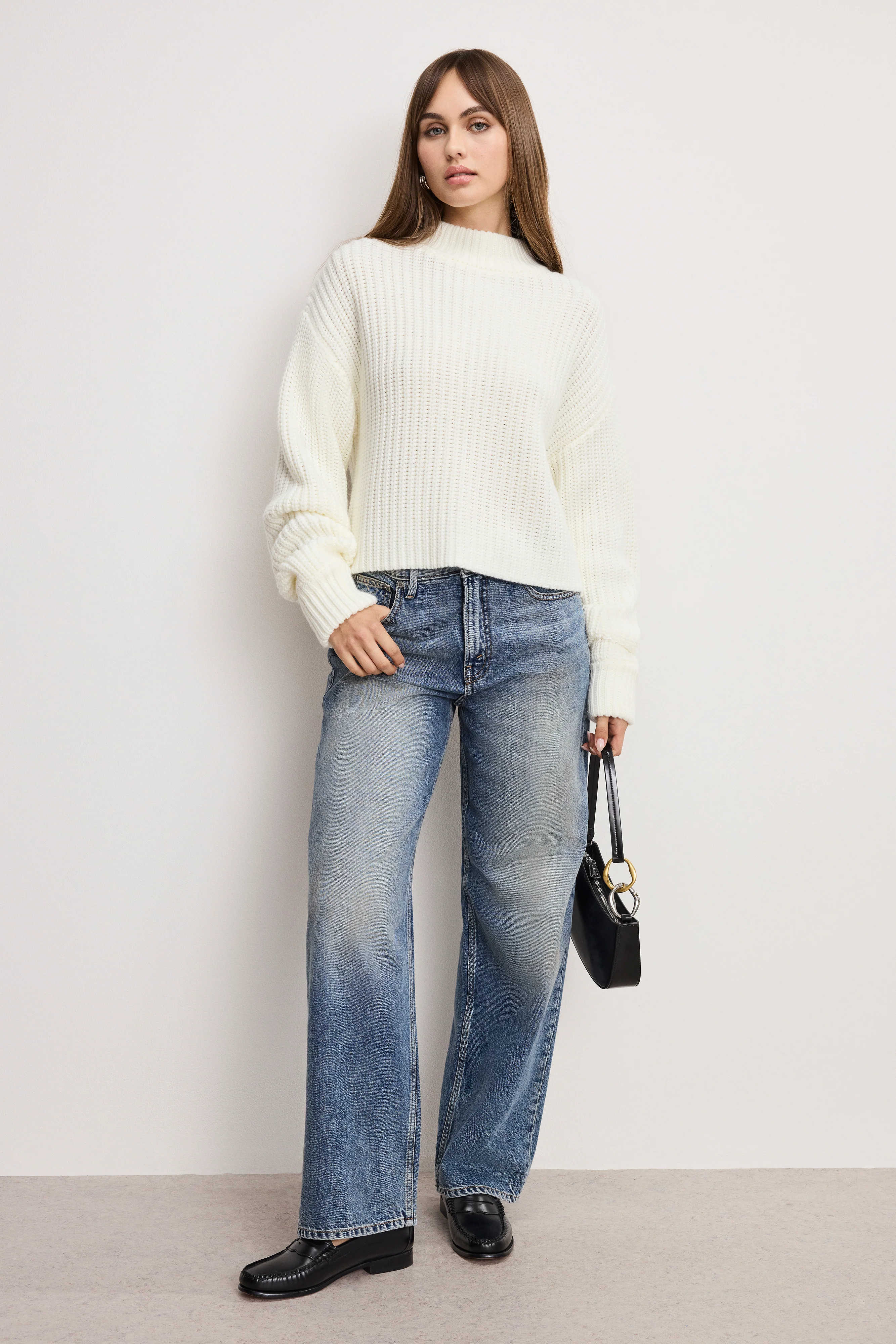 CHUNKY KNIT MOCK NECK SWEATER | IVORY003