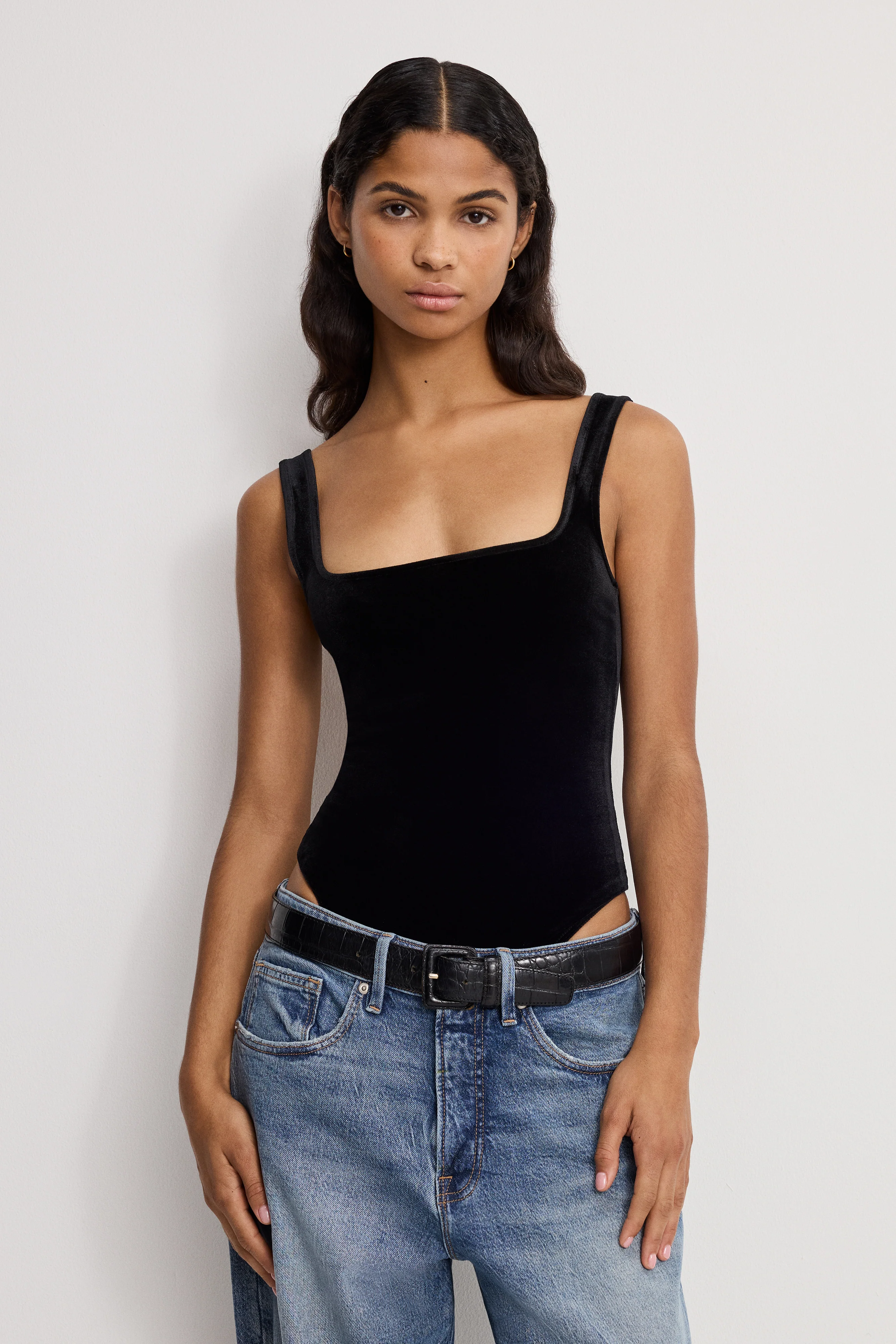 VELVET MODERN TANK BODYSUIT | BLACK001