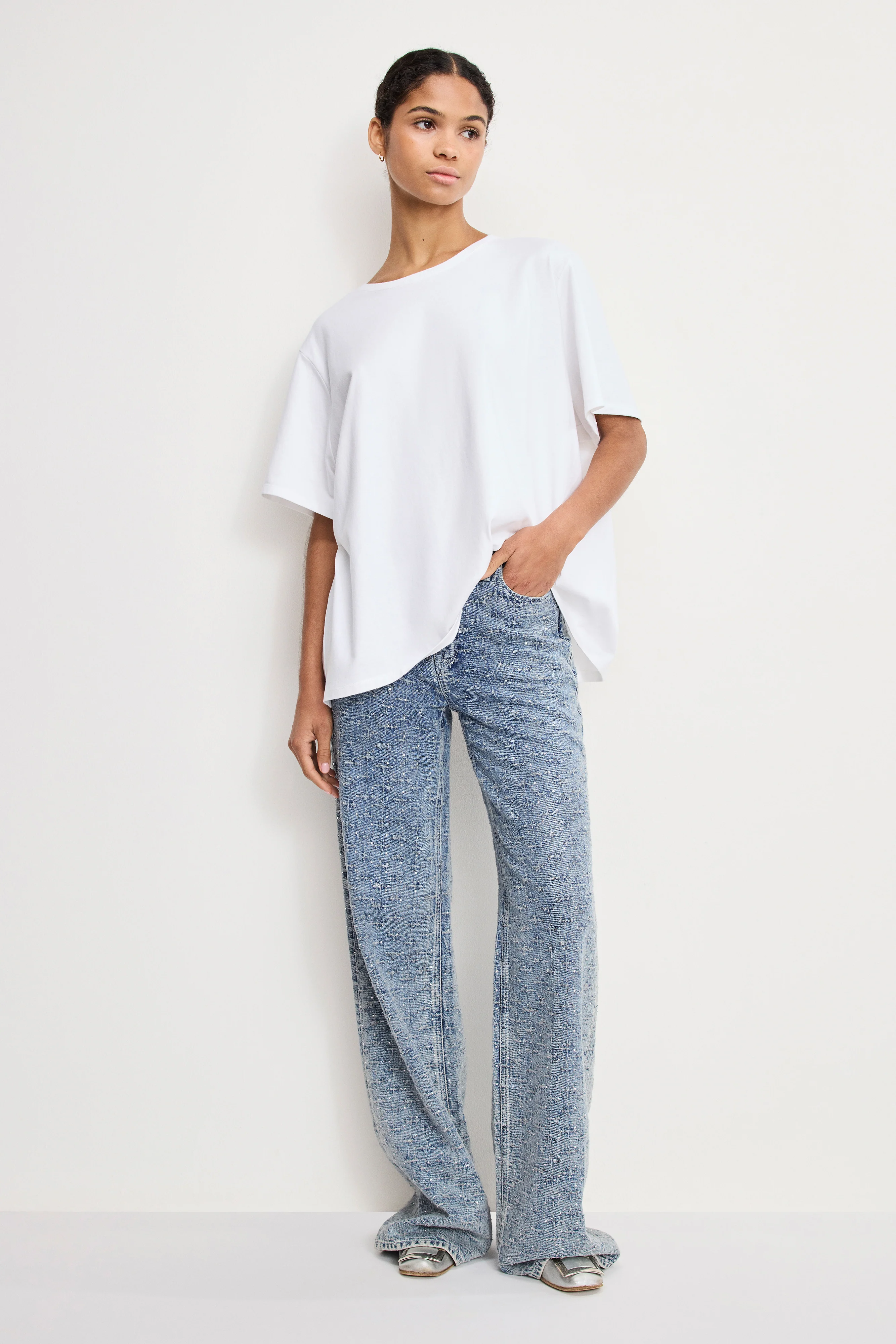 GOOD SKATE WIDE CRYSTAL JEANS | INDIGO1070