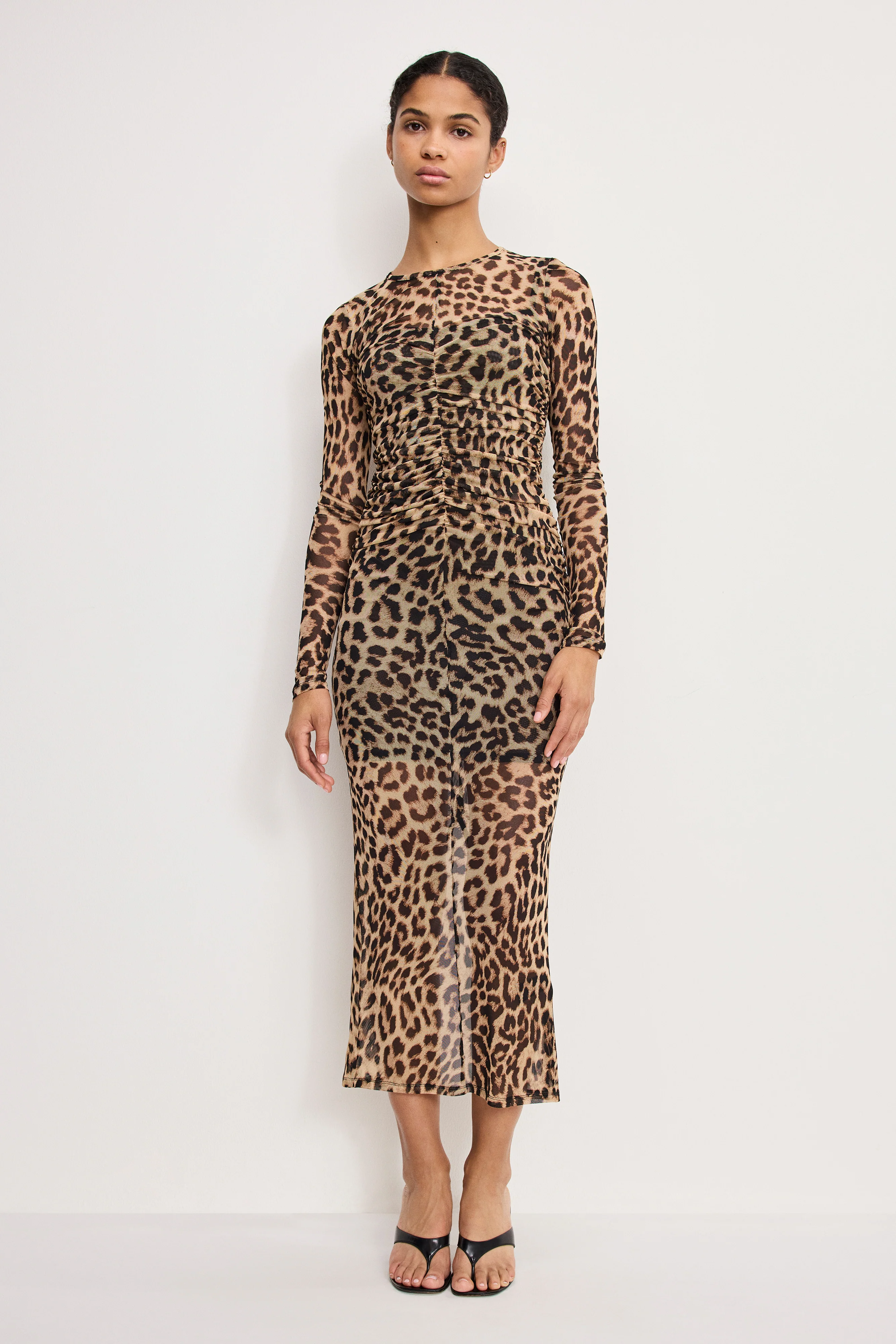 MESH RUCHED MAXI DRESS | LUCKY LEOPARD001