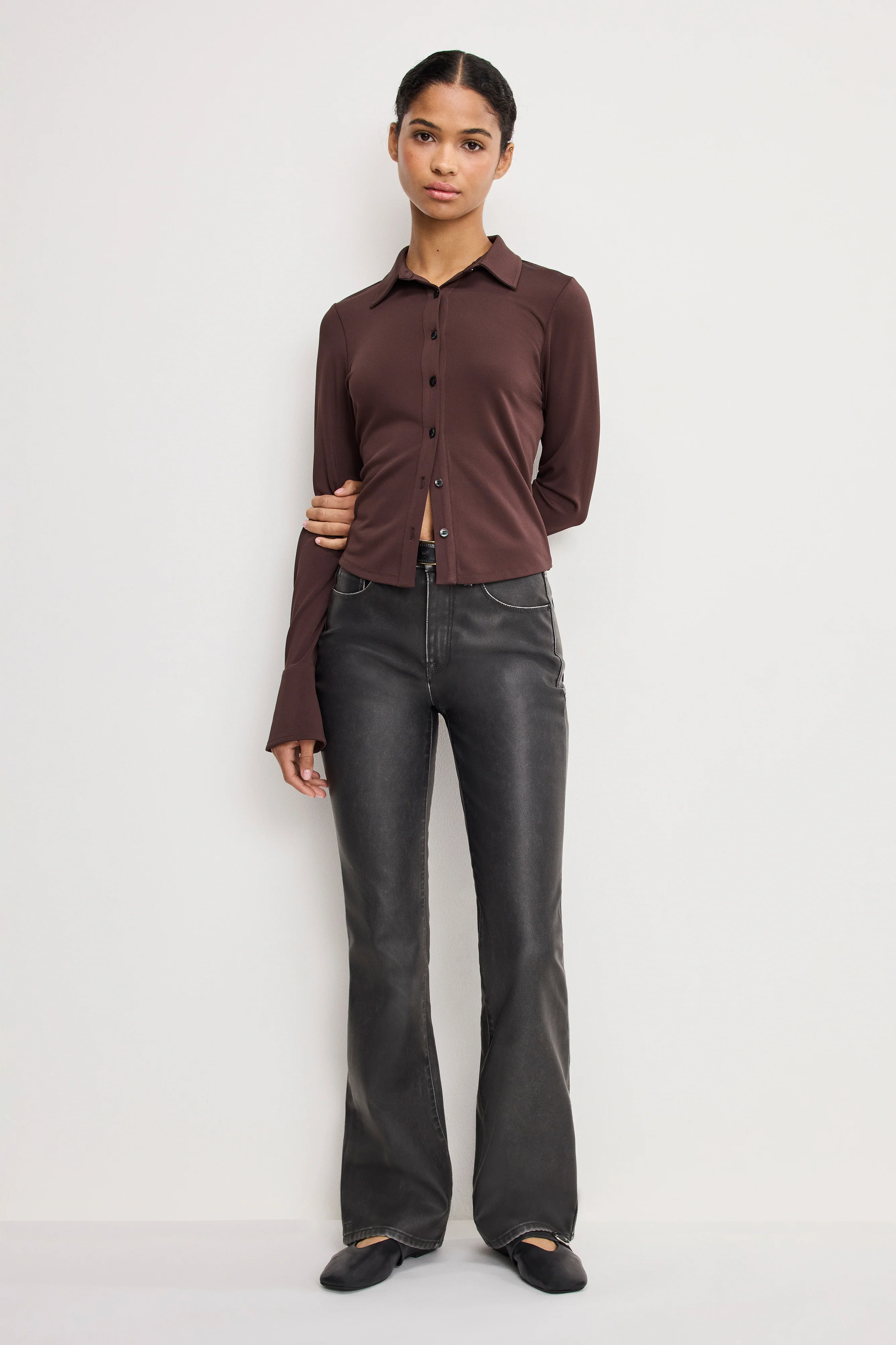 GOOD CLASSIC BOOTCUT FAUX LEATHER PANTS | BLACK001