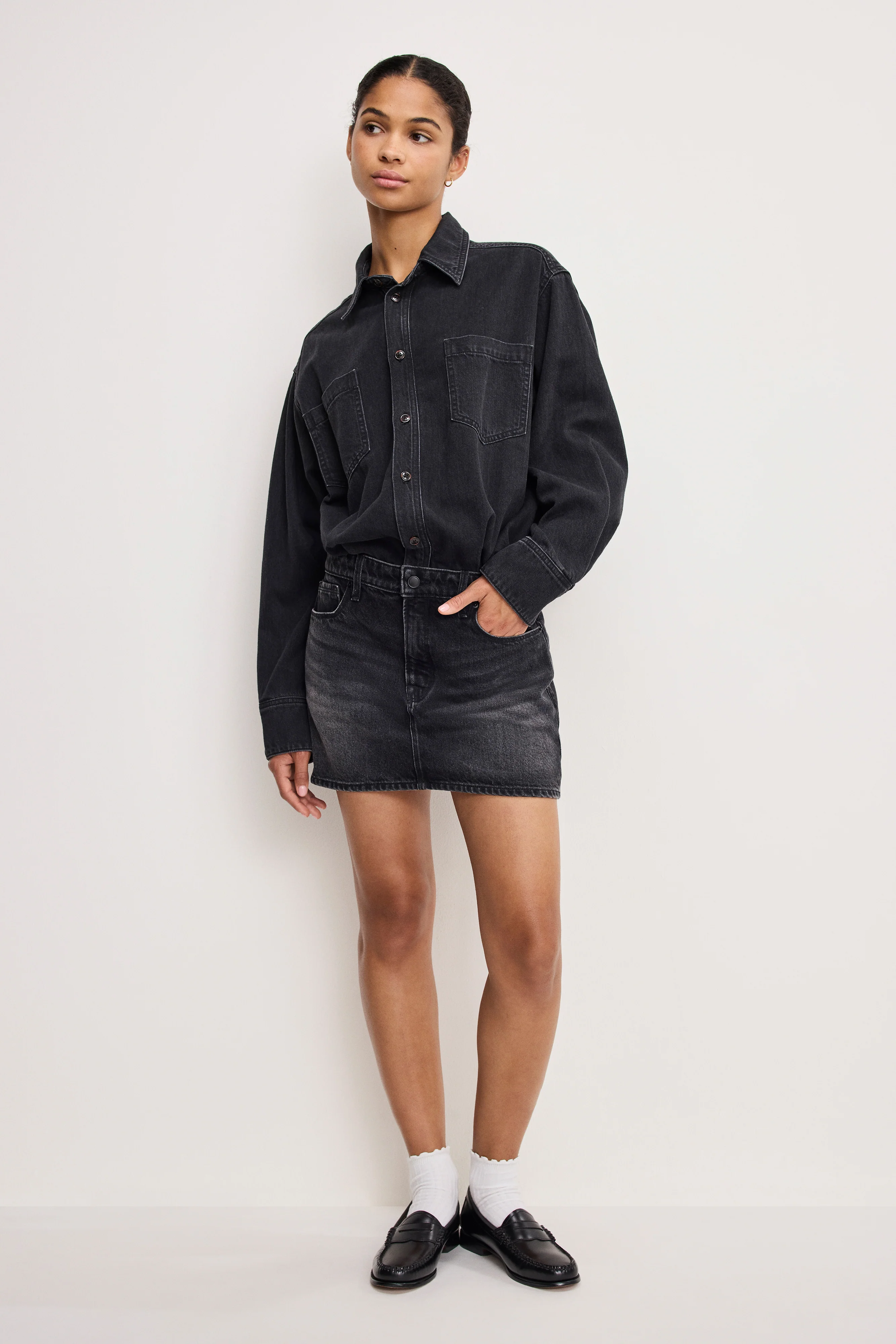 DENIM SHIRT DRESS | BLACK389