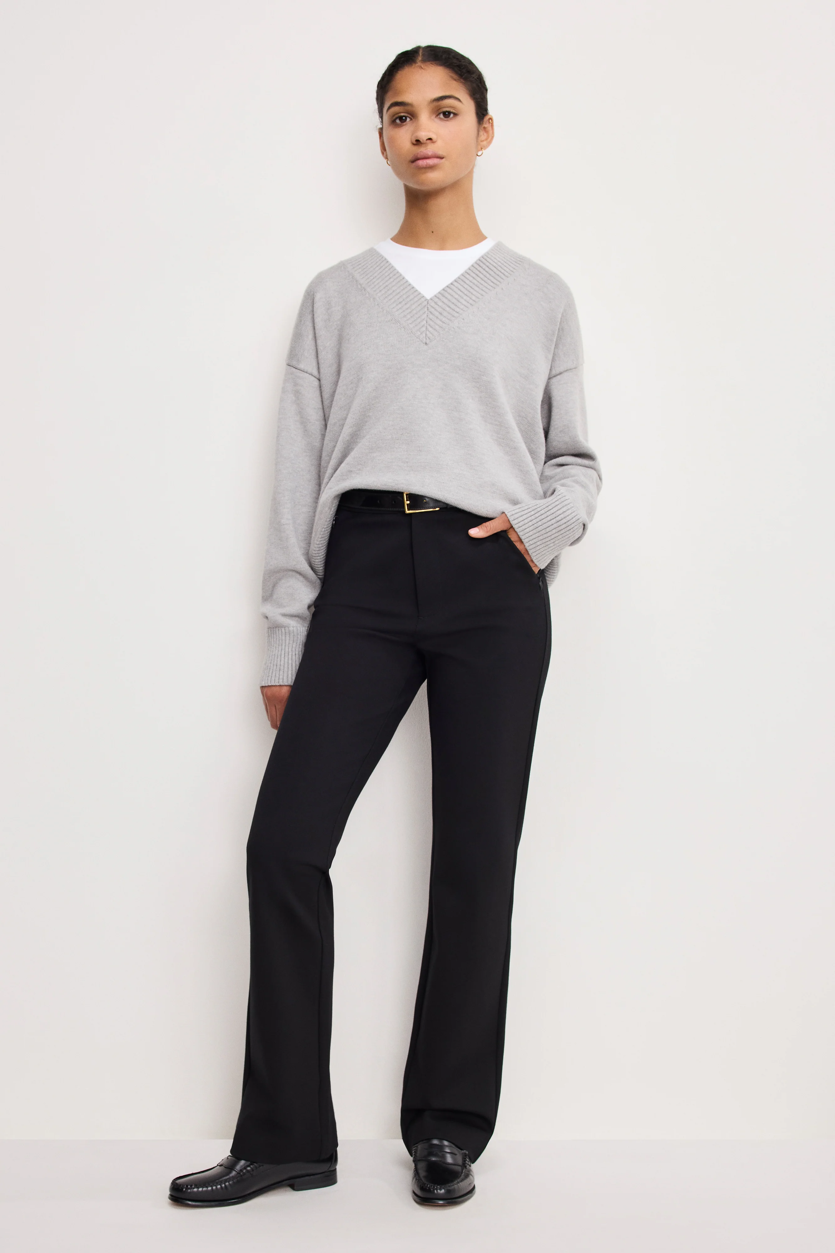 SOFT STRETCH PONTE STRAIGHT TROUSERS | BLACK001