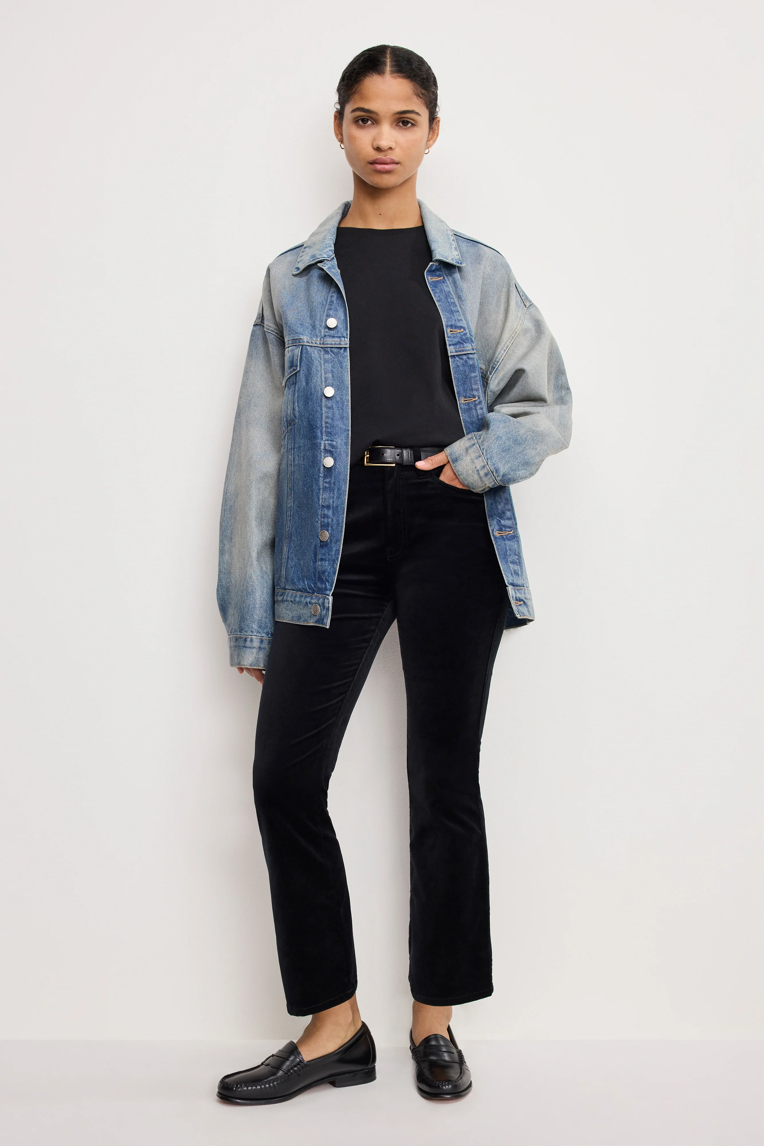 VELVET GOOD HIGH RISE KICK FLARE PANTS | BLACK001