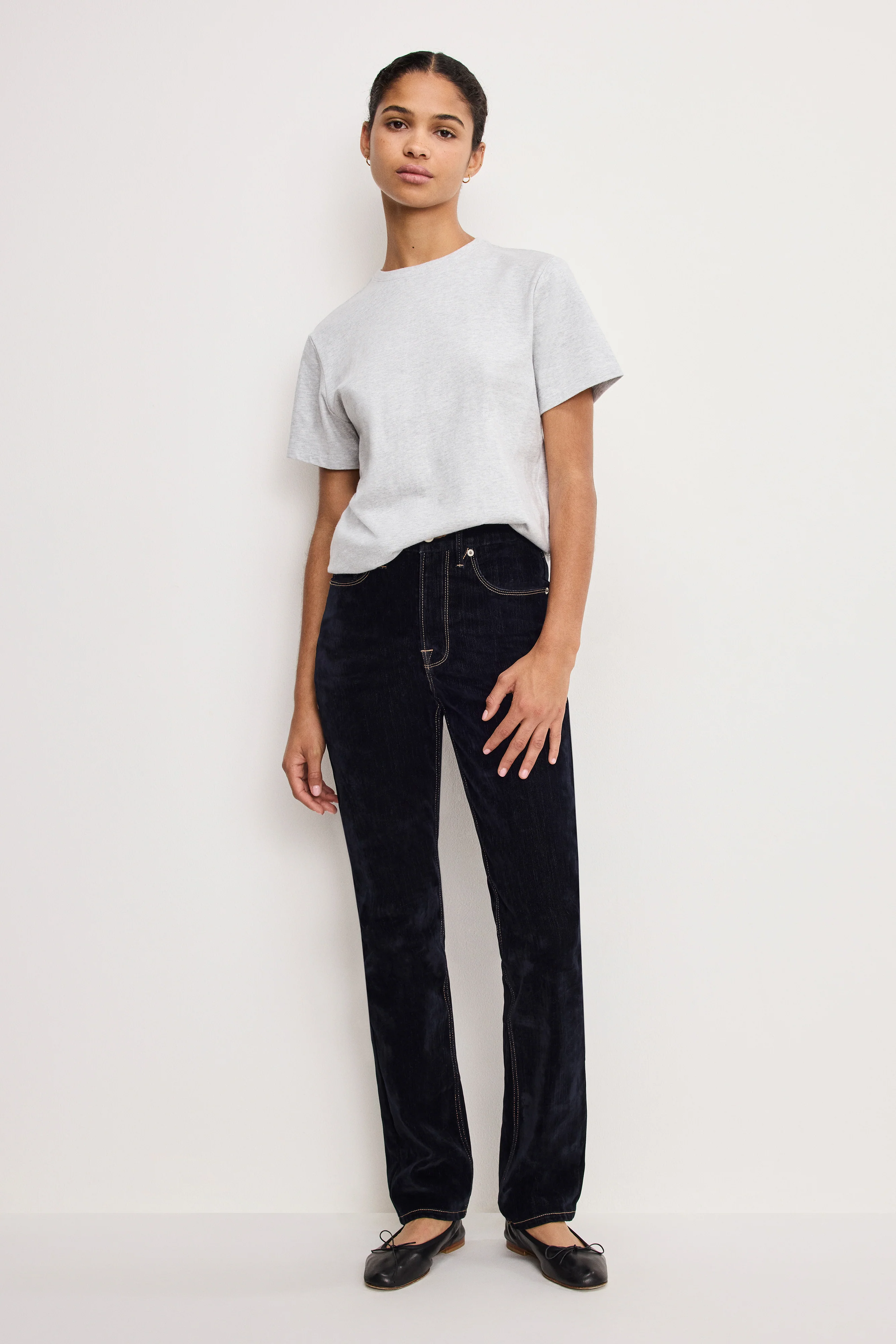 GOOD ICON STRAIGHT FLOCKED DENIM JEANS | INDIGO939