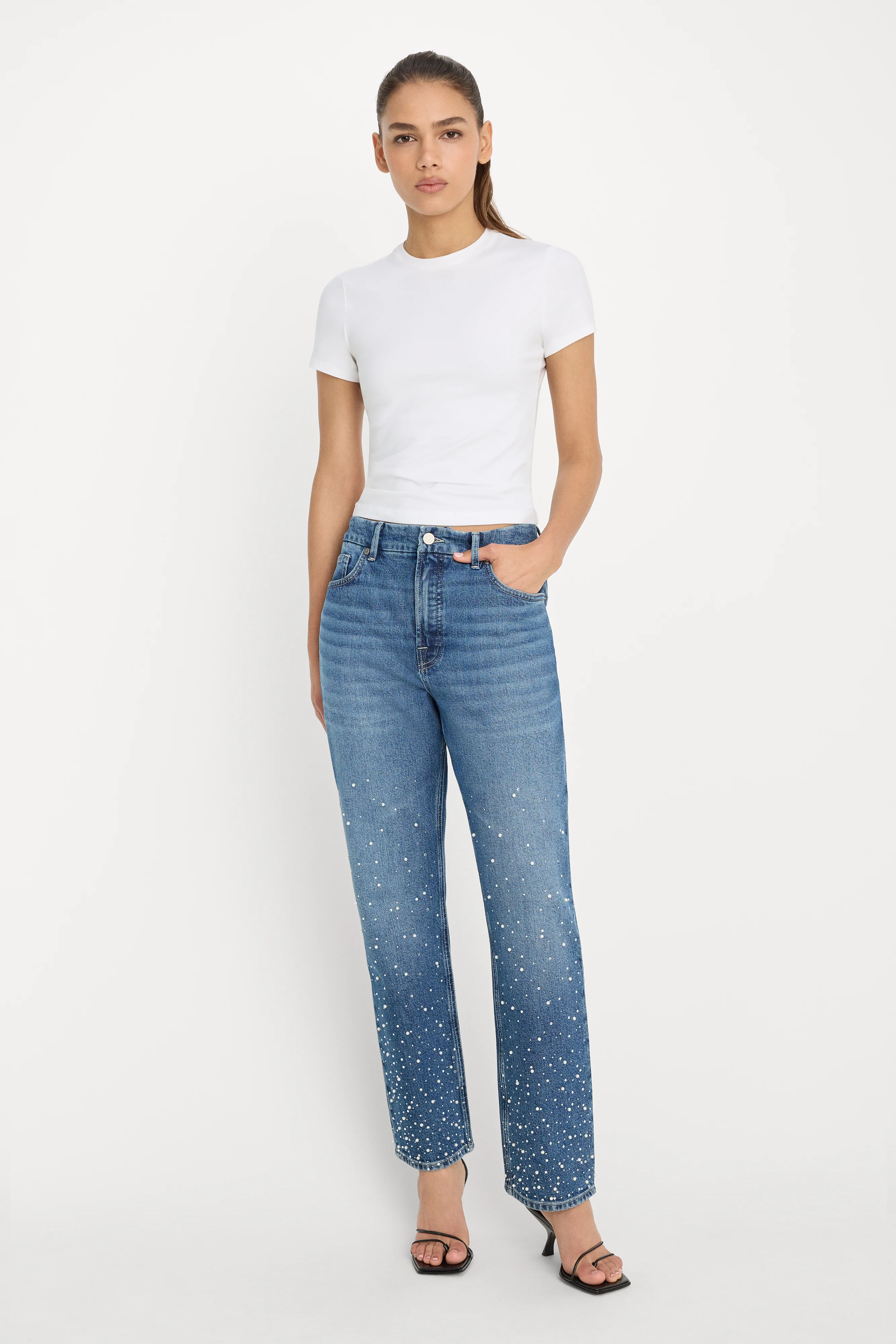 GOOD ICON STRAIGHT ANKLE PEARL JEANS | INDIGO1186