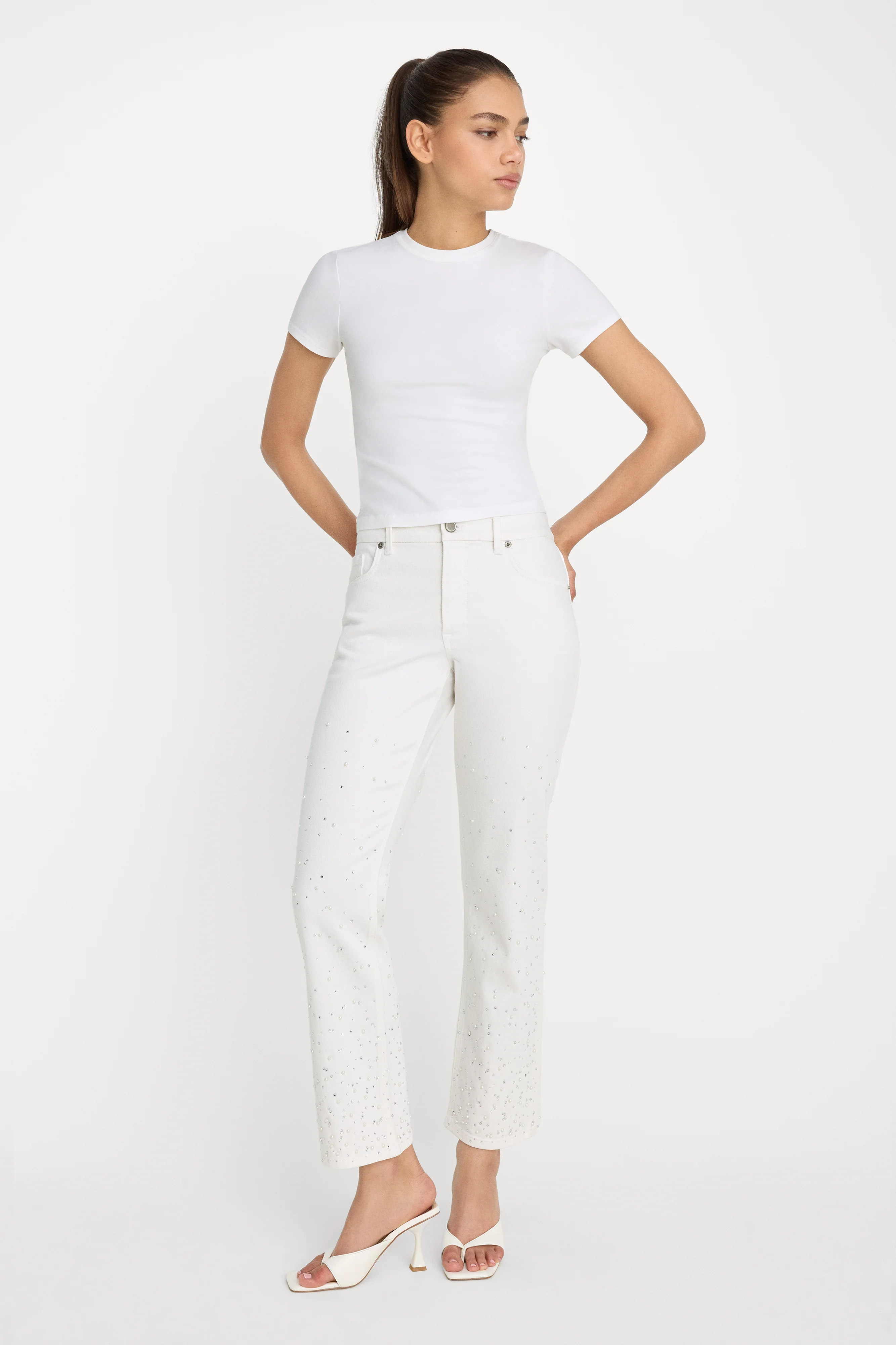 GOOD ICON STRAIGHT ANKLE PEARL JEANS | WHITE001