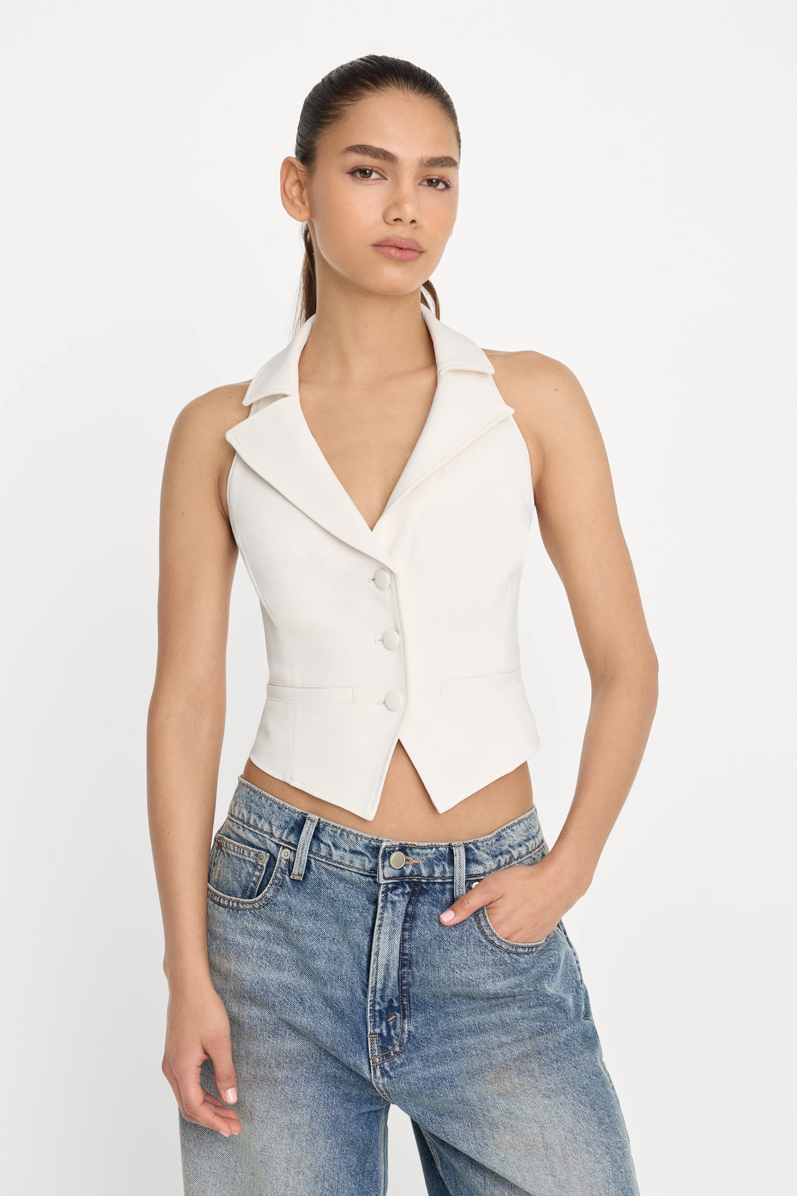 LUXE SUITING HALTER VEST | SOFT SHELL