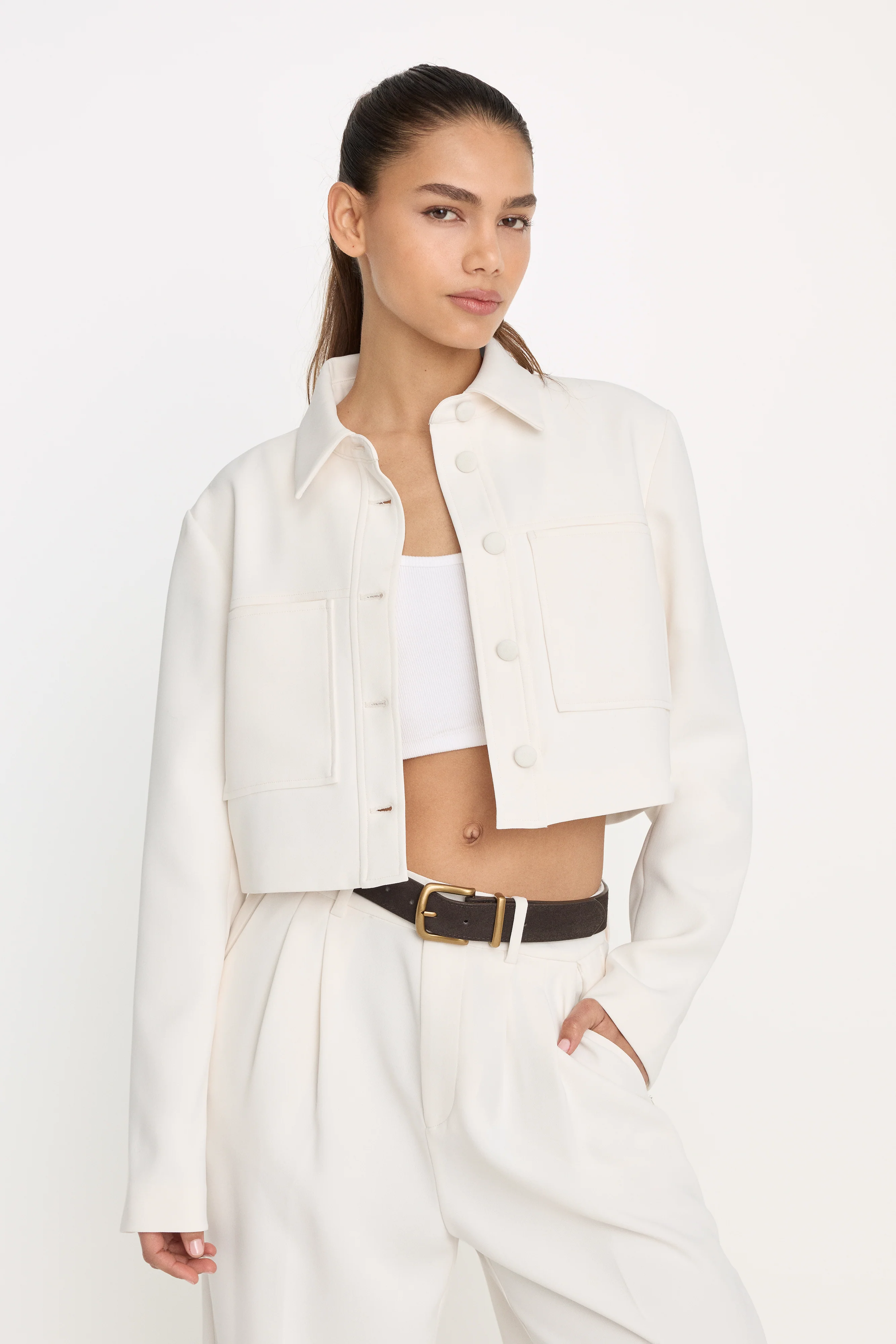 LUXE SUITING CROPPED JACKET | SOFT SHELL