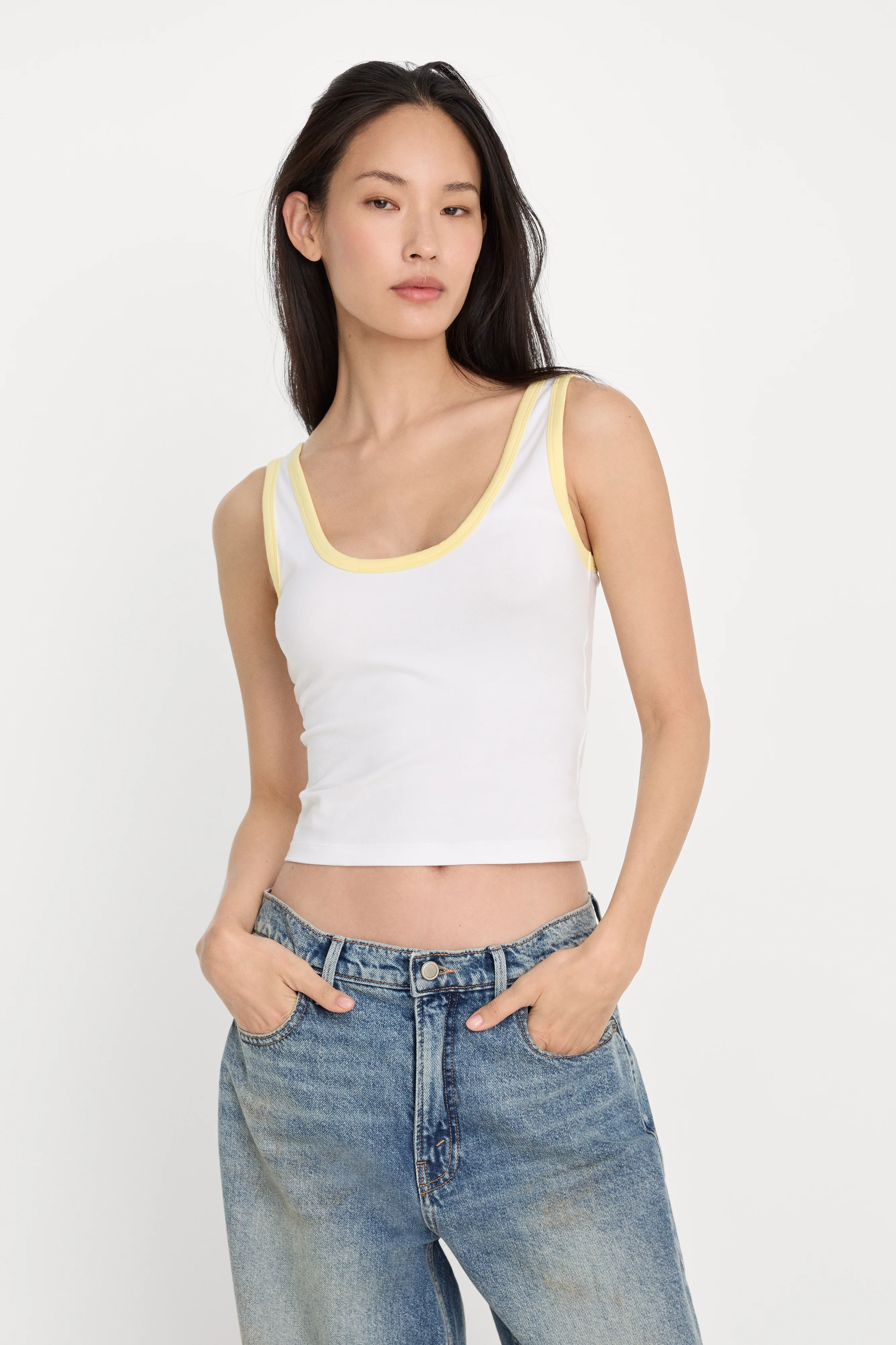 SUPER STRETCH RINGER TANK | WHITE001