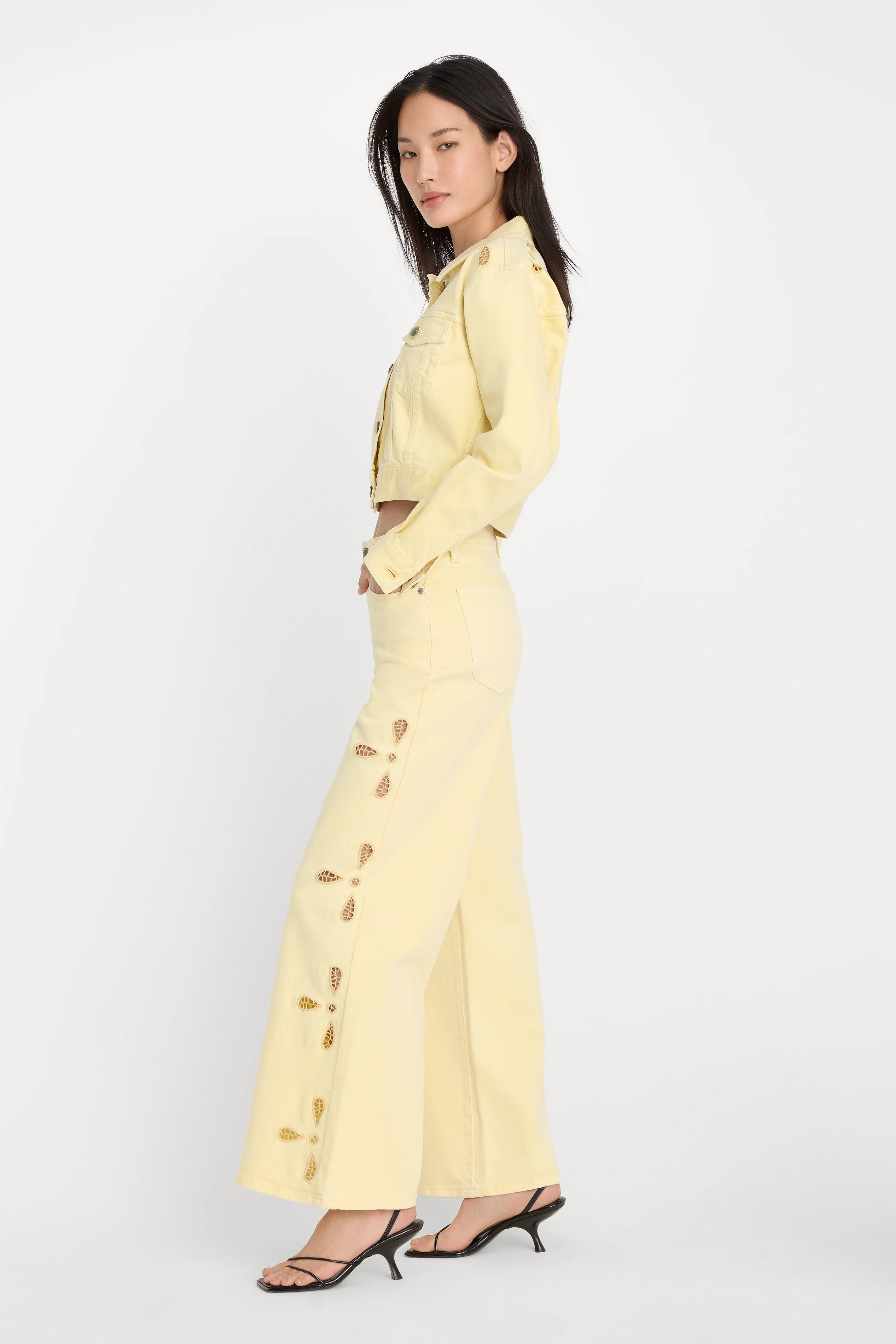 GOOD WAIST PALAZZO ANKLE EMBROIDERED JEANS | ANISE YELLOW