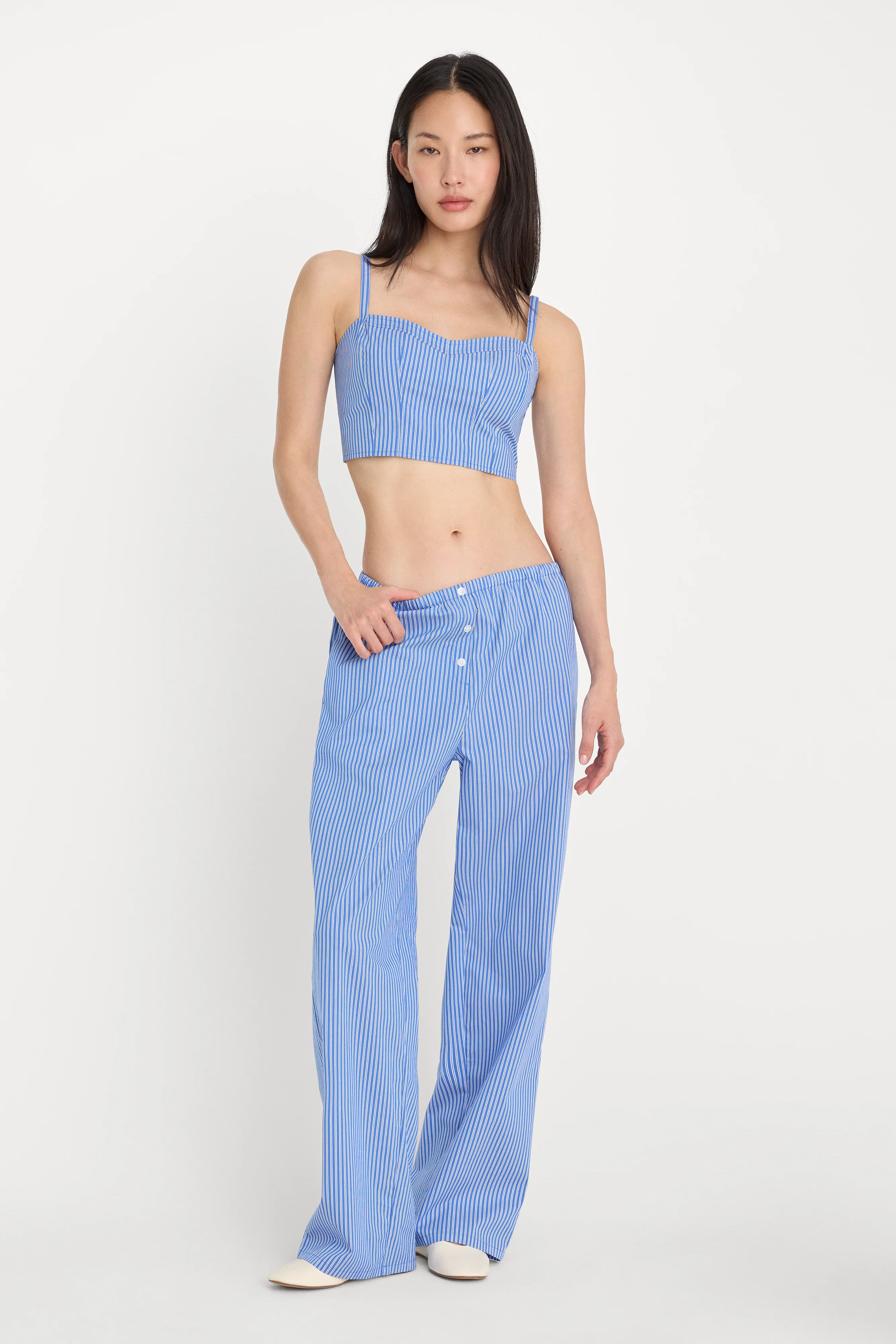 POPLIN PULL ON PANTS | BLUE & WHITE STRIPE