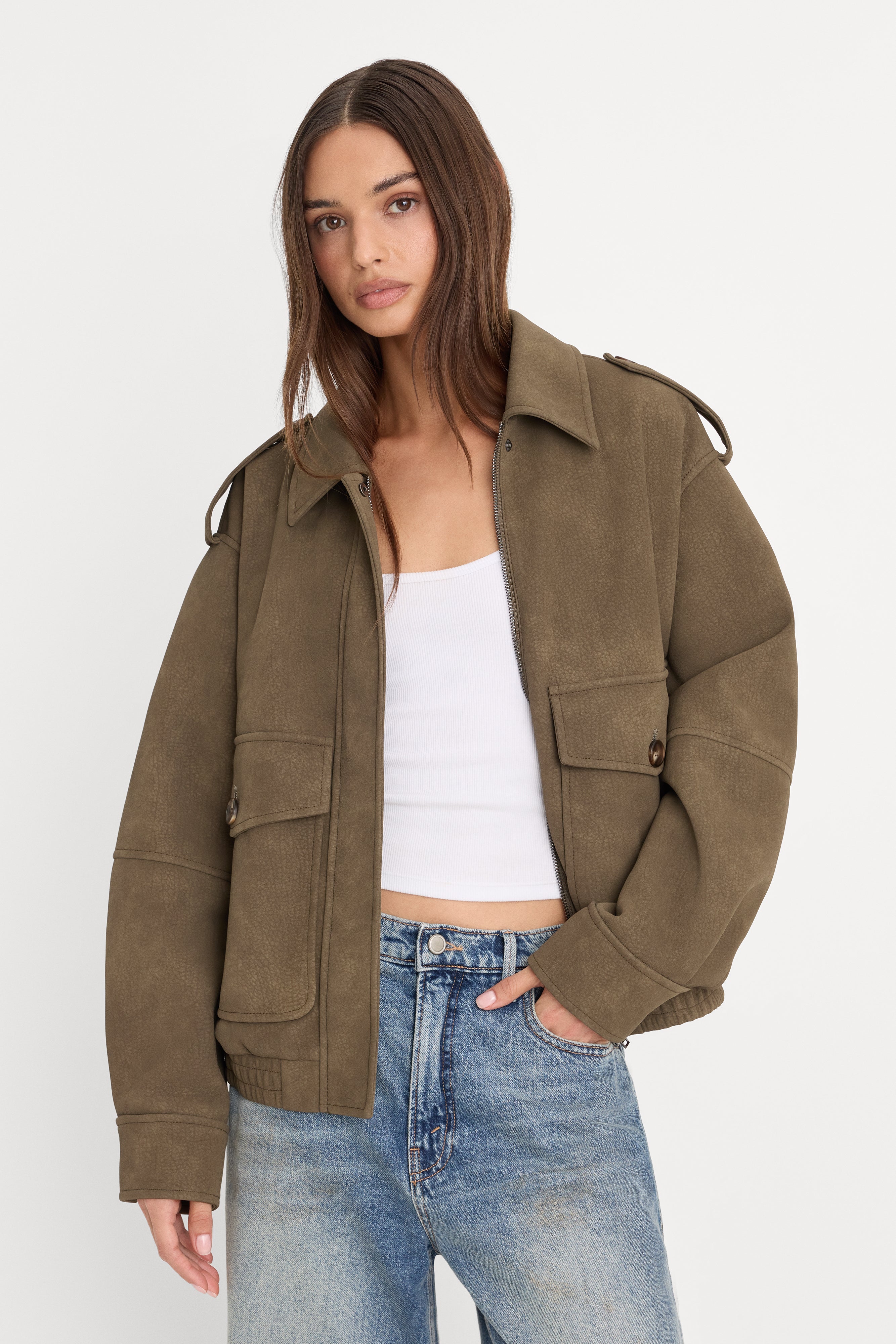 THE BETTER THAN LEATHER BOMBER JACKET | STONE