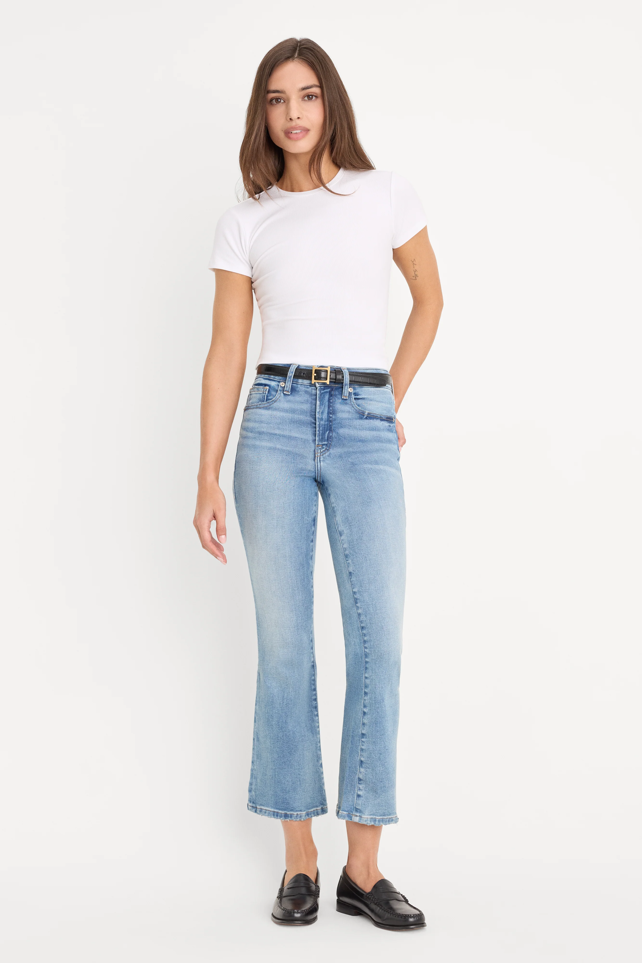 SOFT TECH GOOD LEGS CROP MINI BOOT JEANS| INDIGO1293
