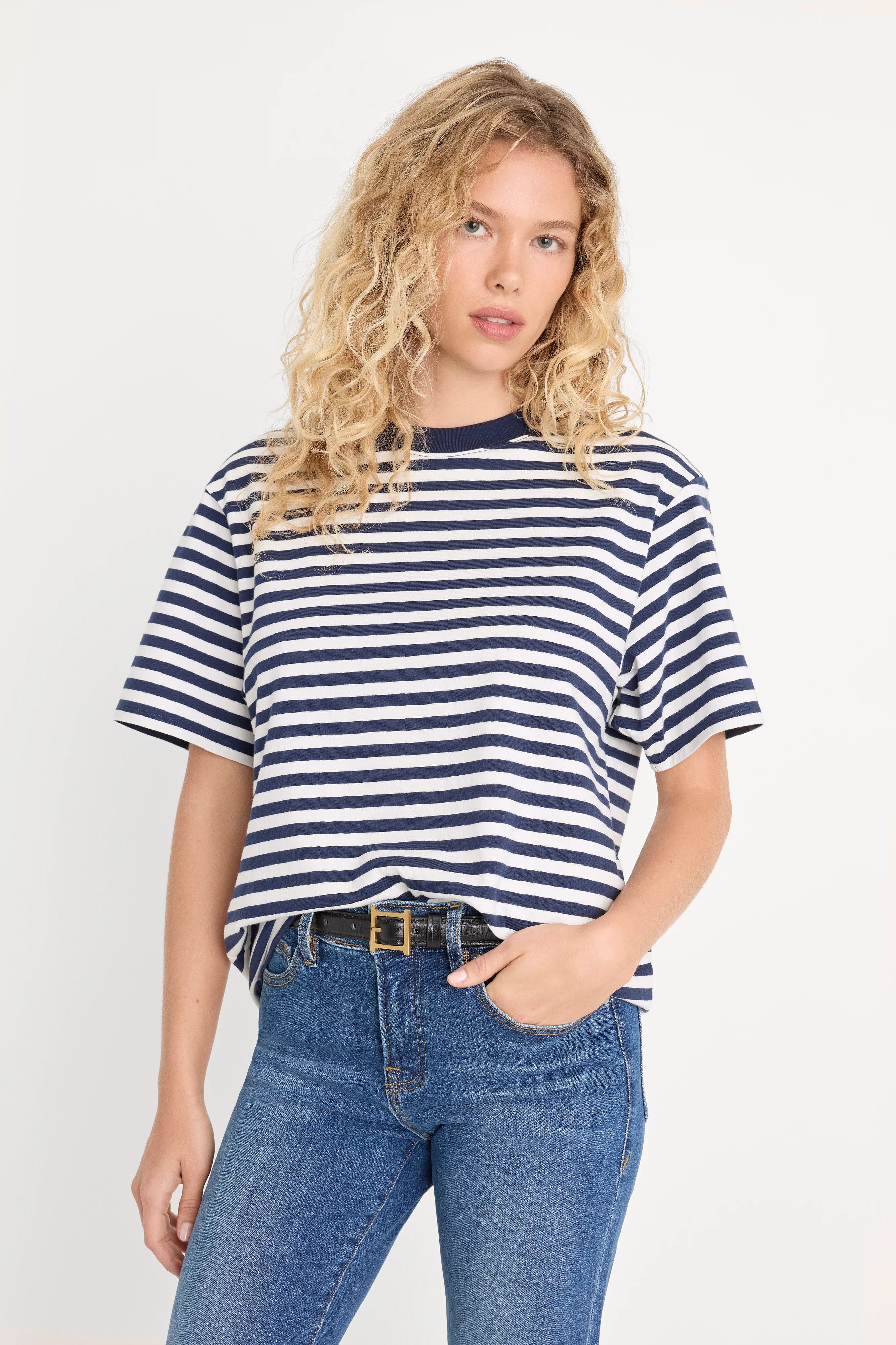 THE OVERSIZED TEE | CLEAN STRIPE HORIZON INK