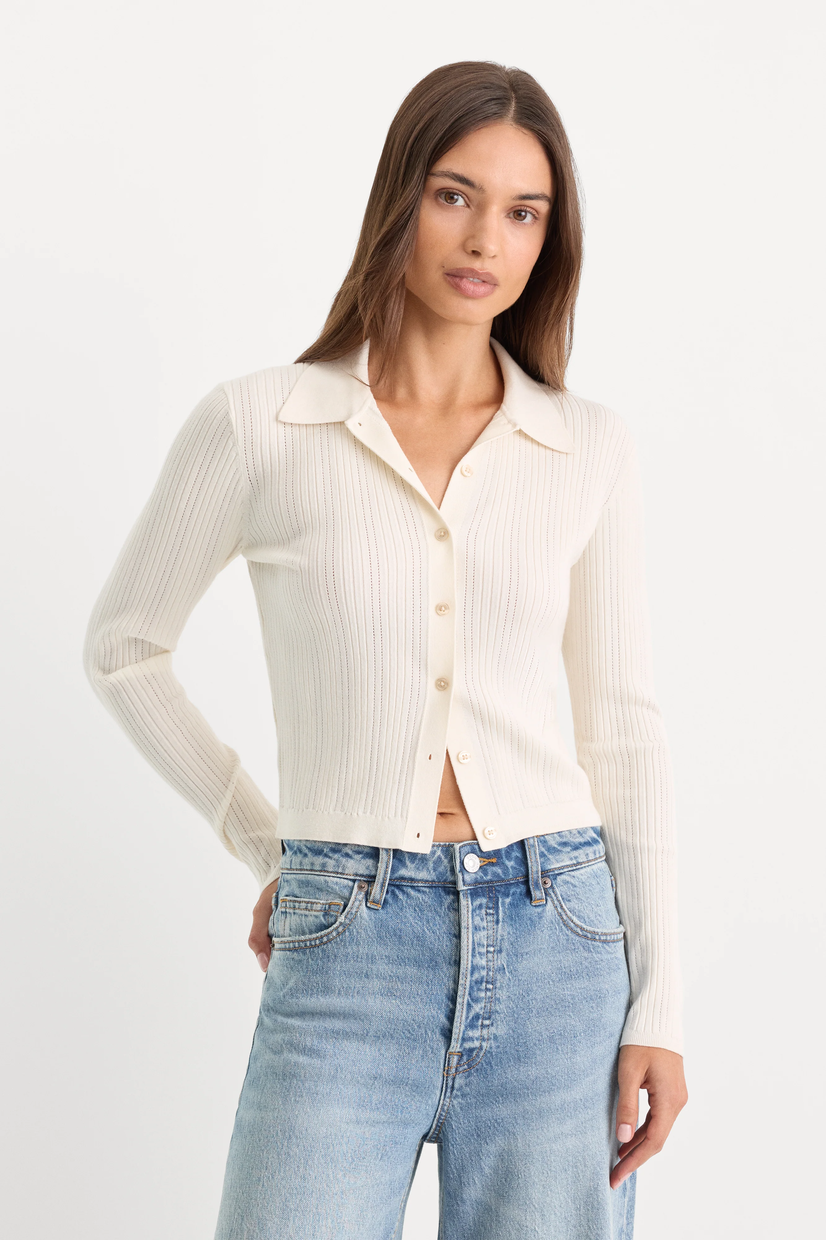THE LADDER RIB CARDIGAN | CHALK