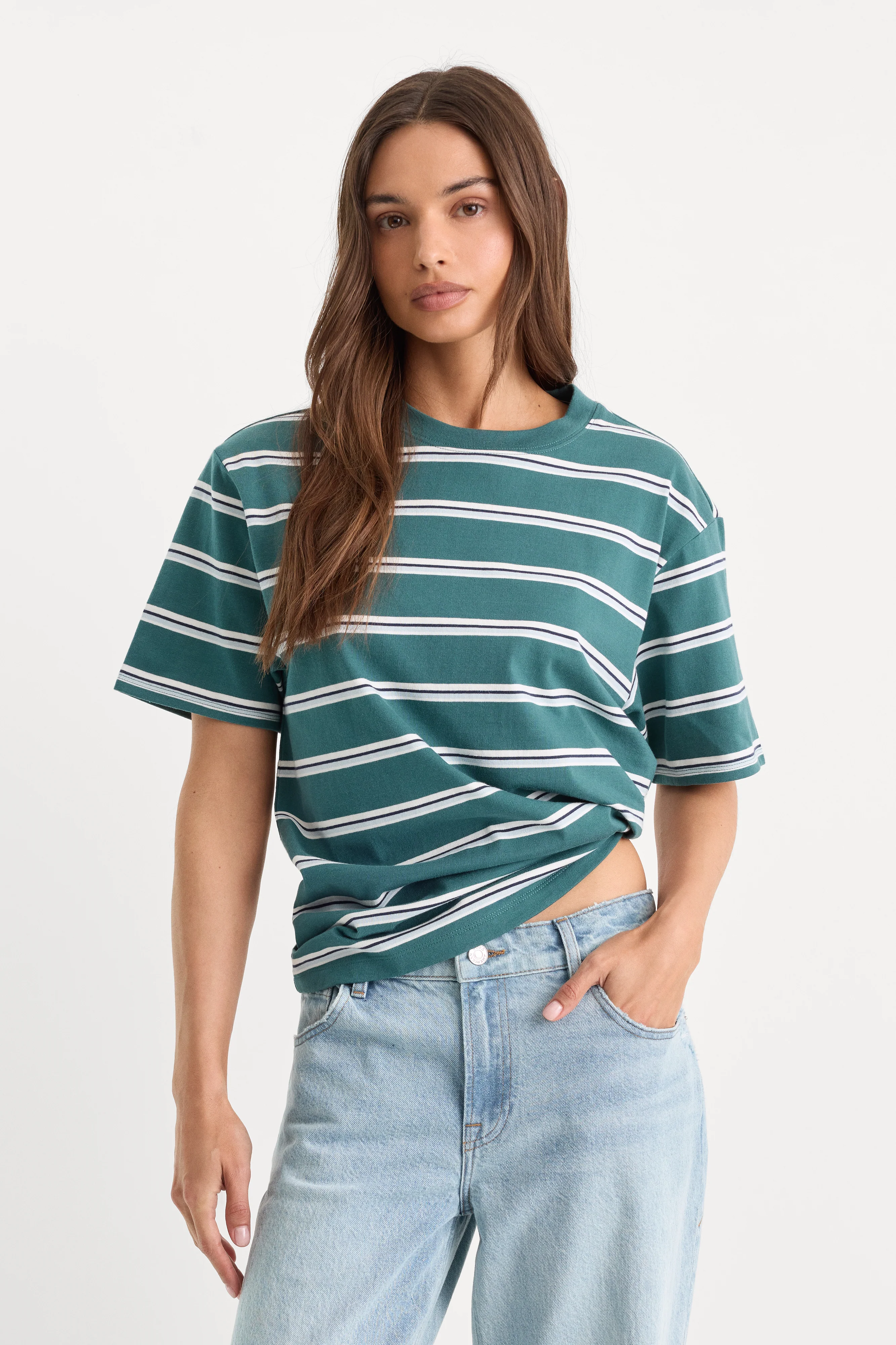 THE OVERSIZED TEE | HARBOR STRIPE DEEP TEAL