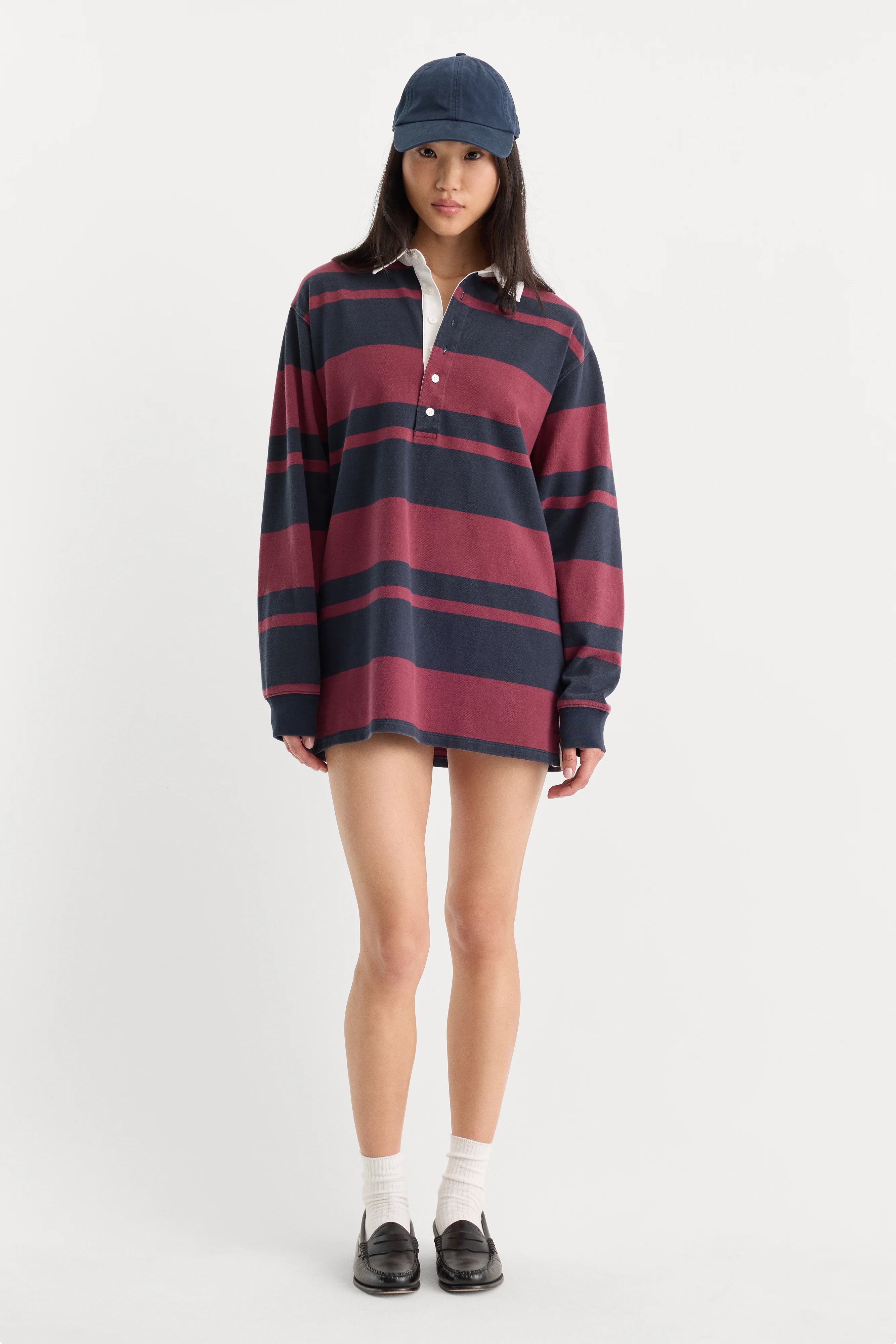 THE KNIT RUGBY MINI DRESS | NAVY BERRY CLUB STRIPE