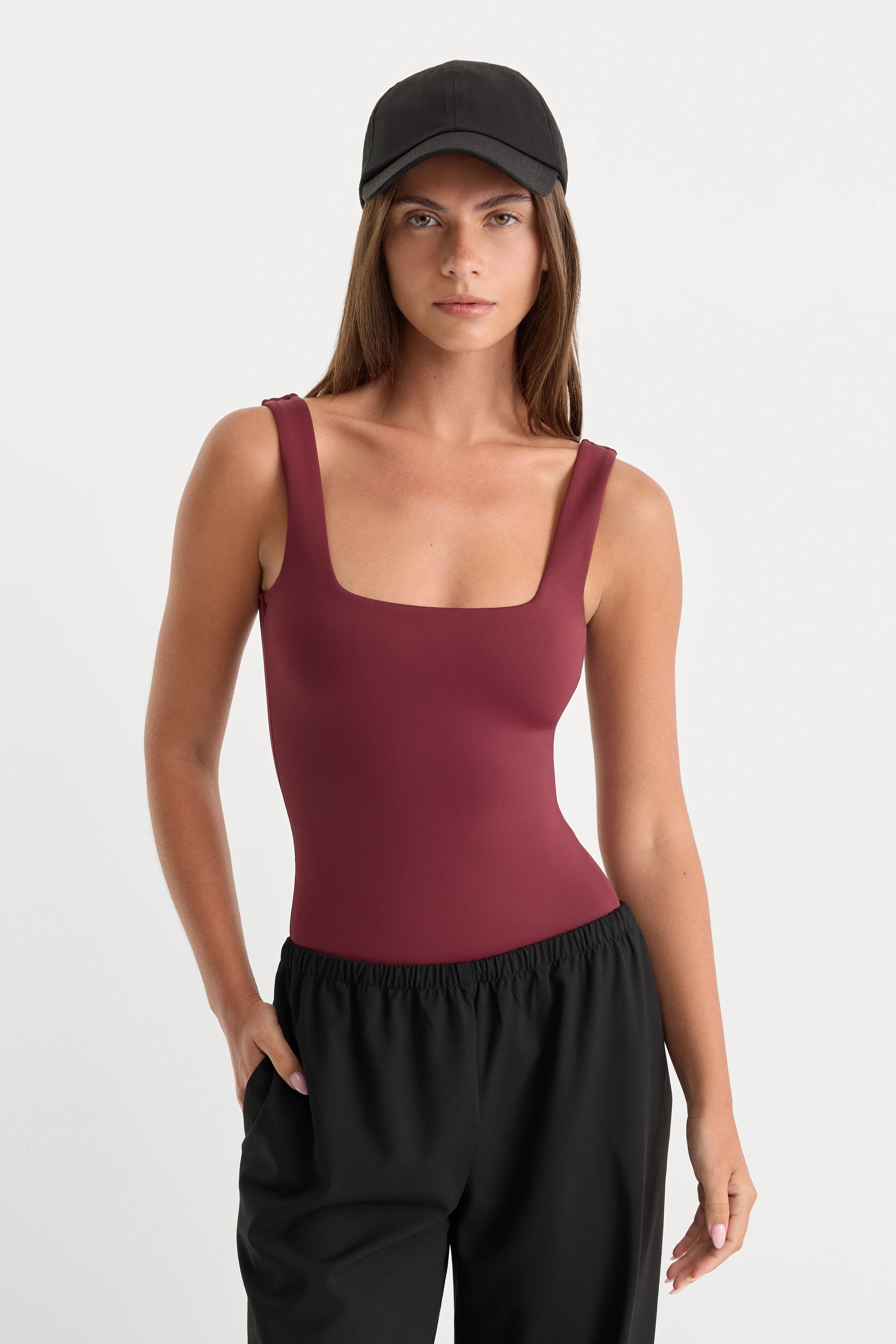 THE SCULPTING MODERN TANK BODYSUIT | BERRY NOIR