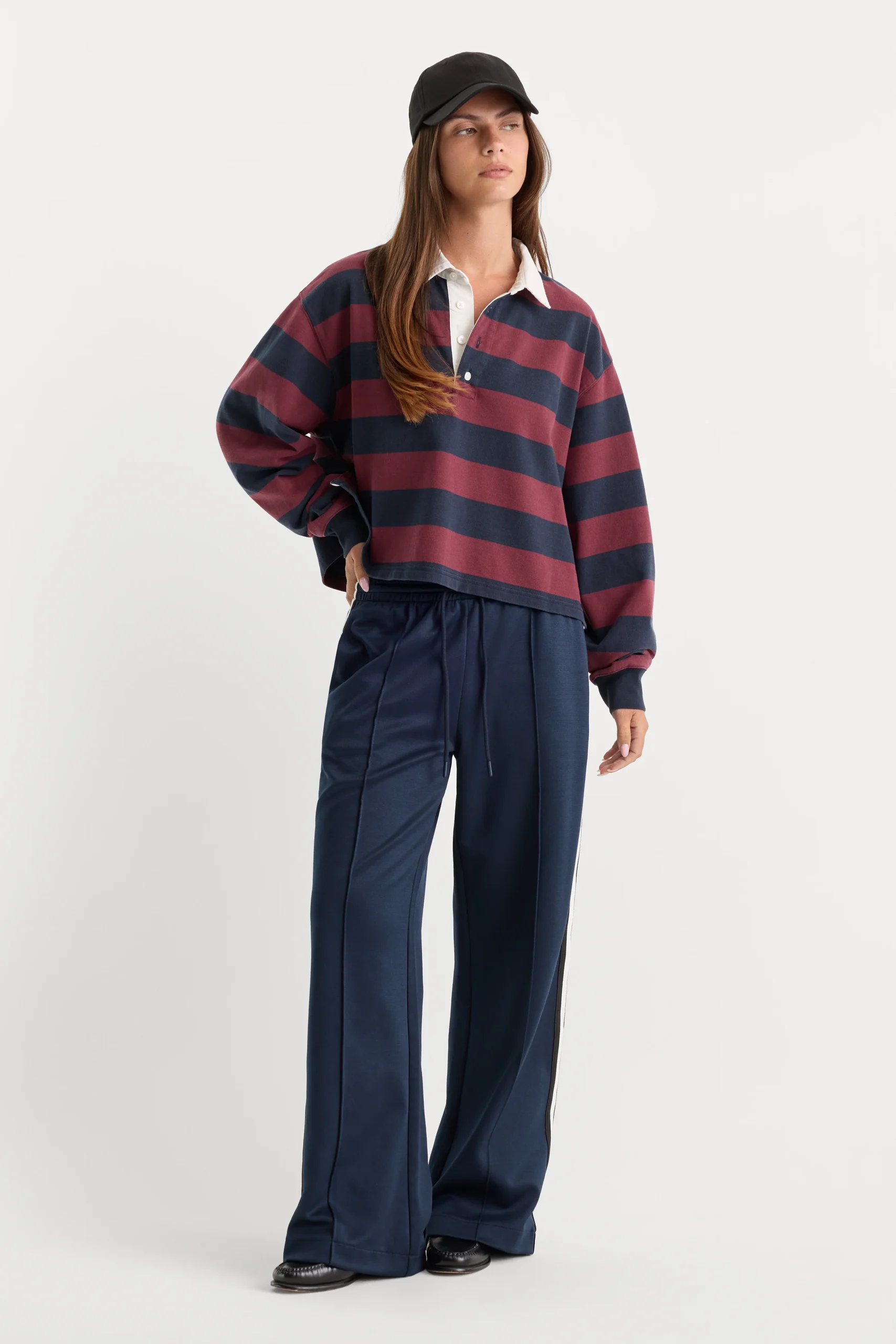 THE CROPPED RUGBY POLO | NAVY BERRY NOIR BLOCK STRIPE - Image 3