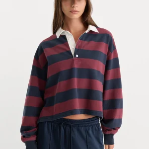 THE CROPPED RUGBY POLO | NAVY BERRY NOIR BLOCK STRIPE