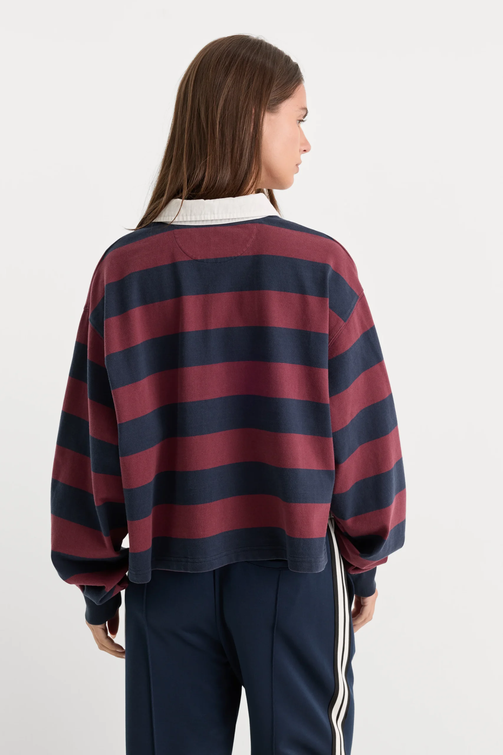 THE CROPPED RUGBY POLO | NAVY BERRY NOIR BLOCK STRIPE - Image 4
