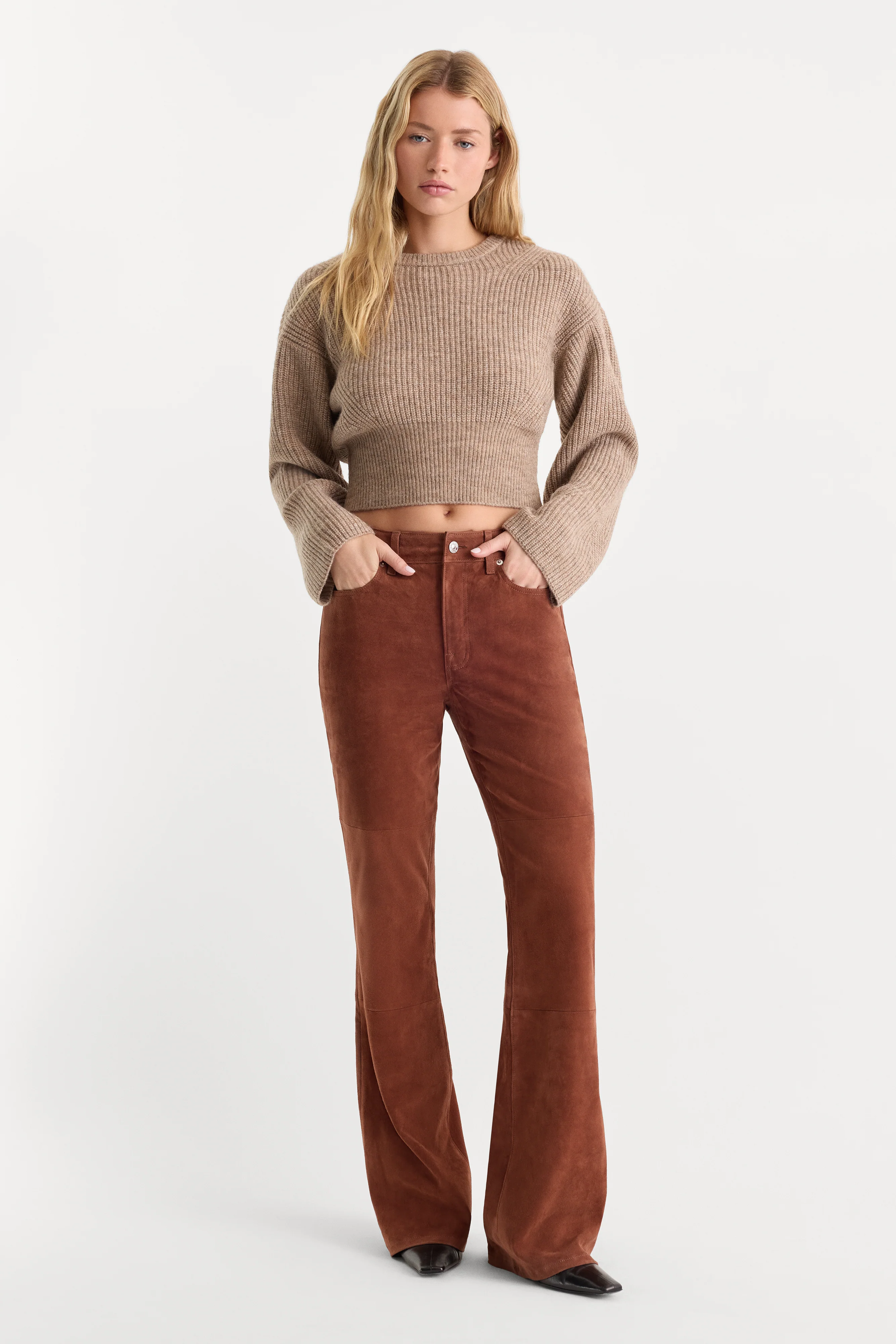 SUEDE GOOD LEGS FLARE PANT | CAFE CLAY