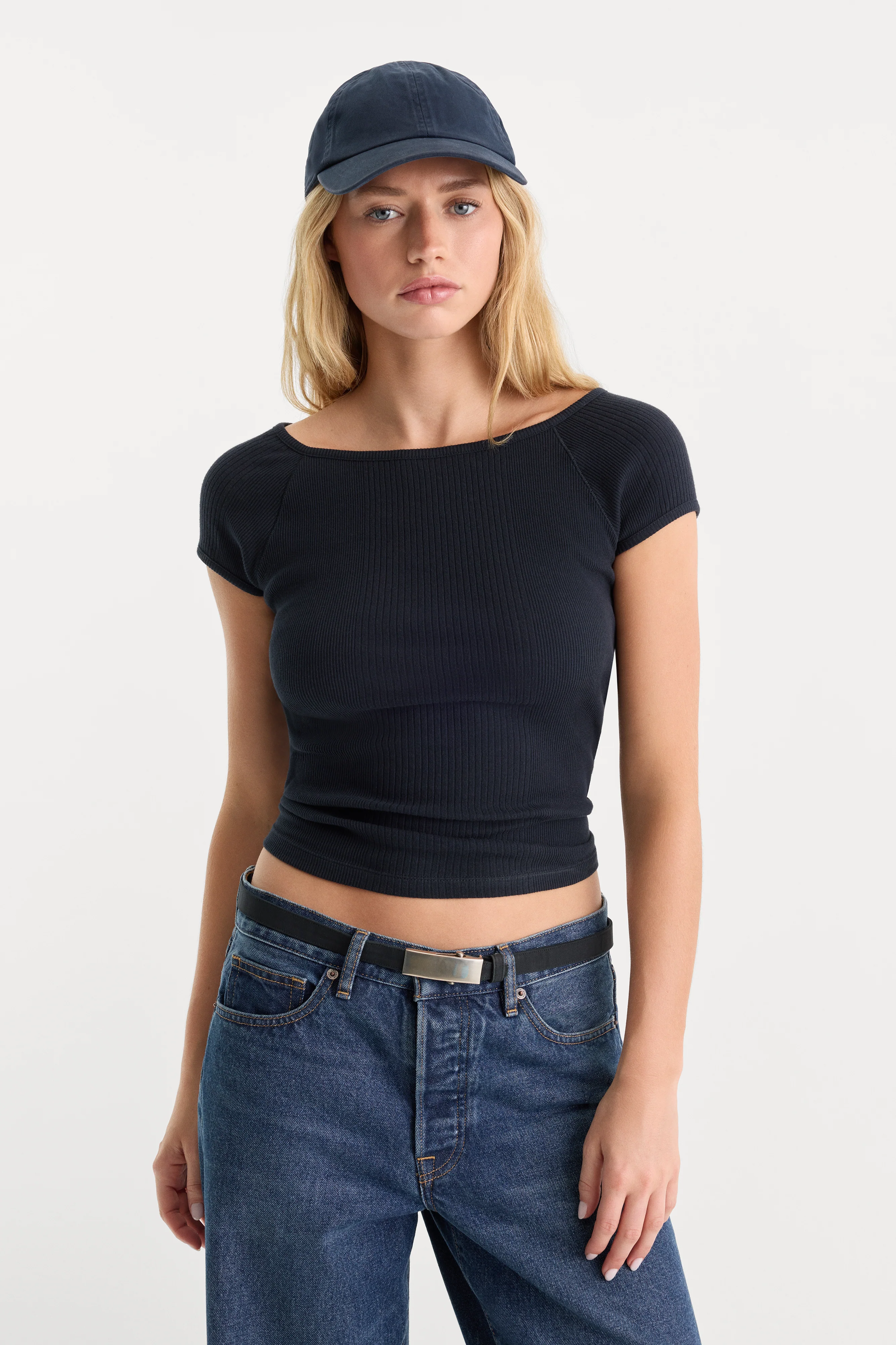 THE VARIEGATED RIB TOP | NEW NAVY002