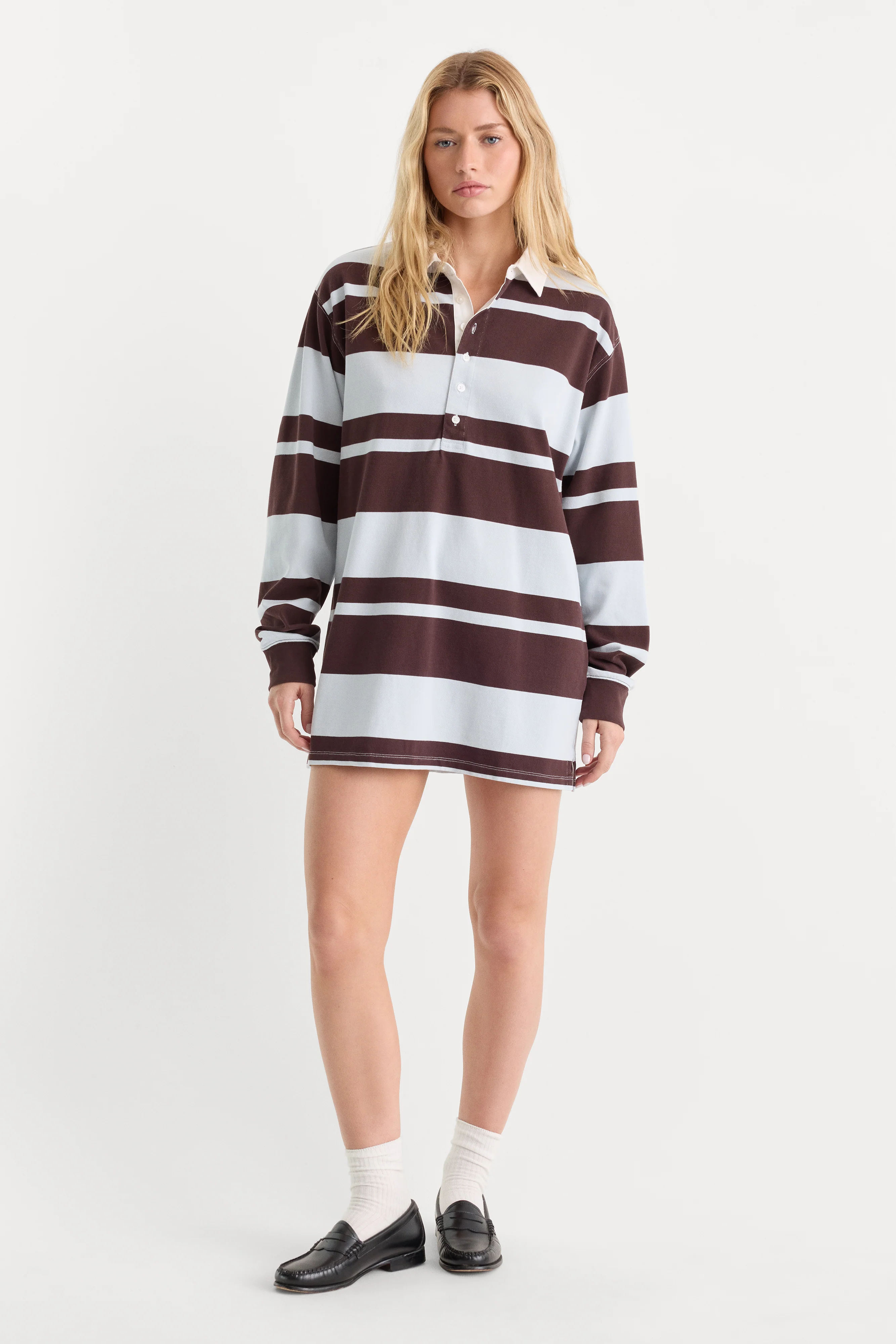 THE KNIT RUGBY MINI DRESS | SKY MOCHA CLUB STRIPE