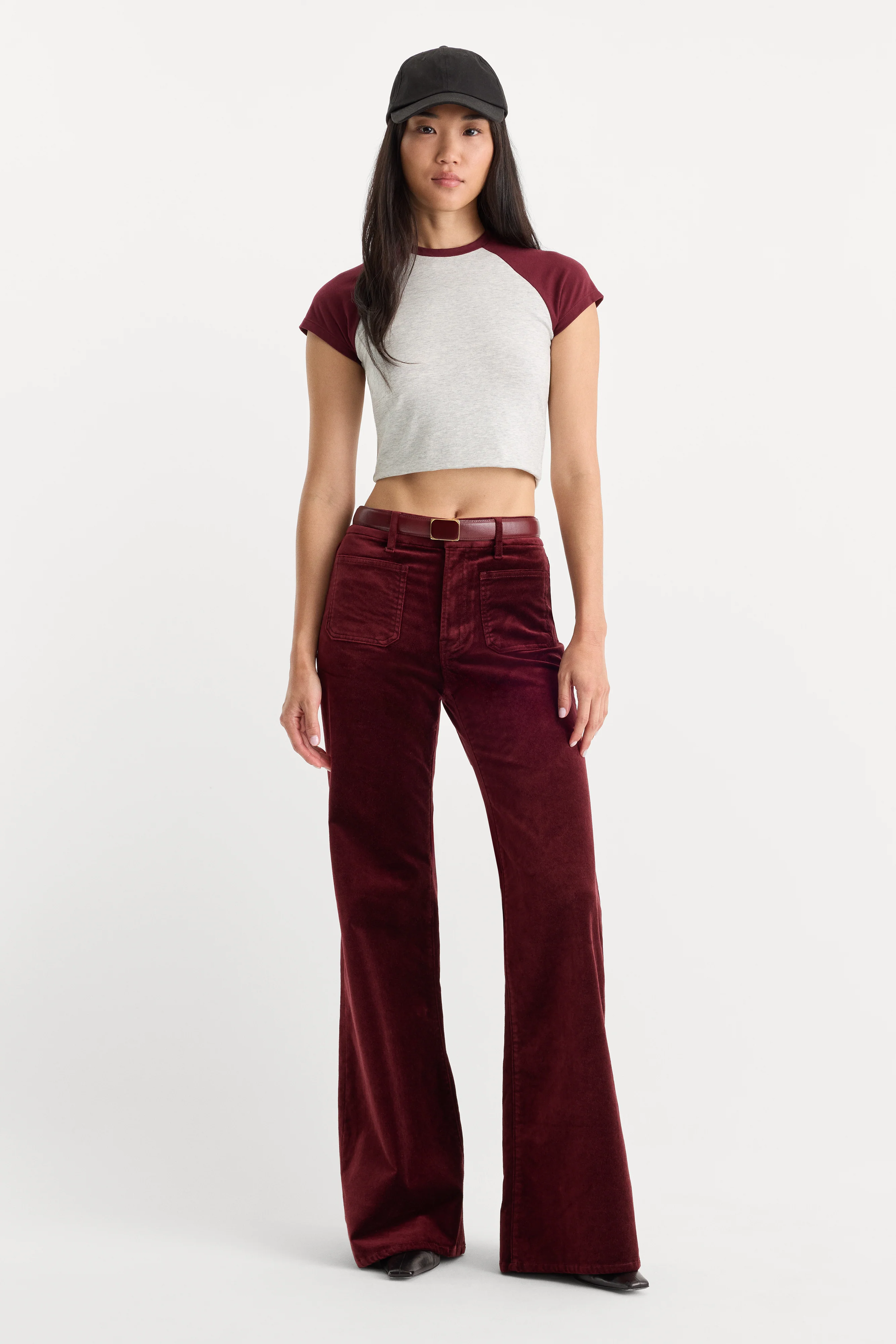 VELVET GOOD WAIST PALAZZO PANT | BERRY NOIR