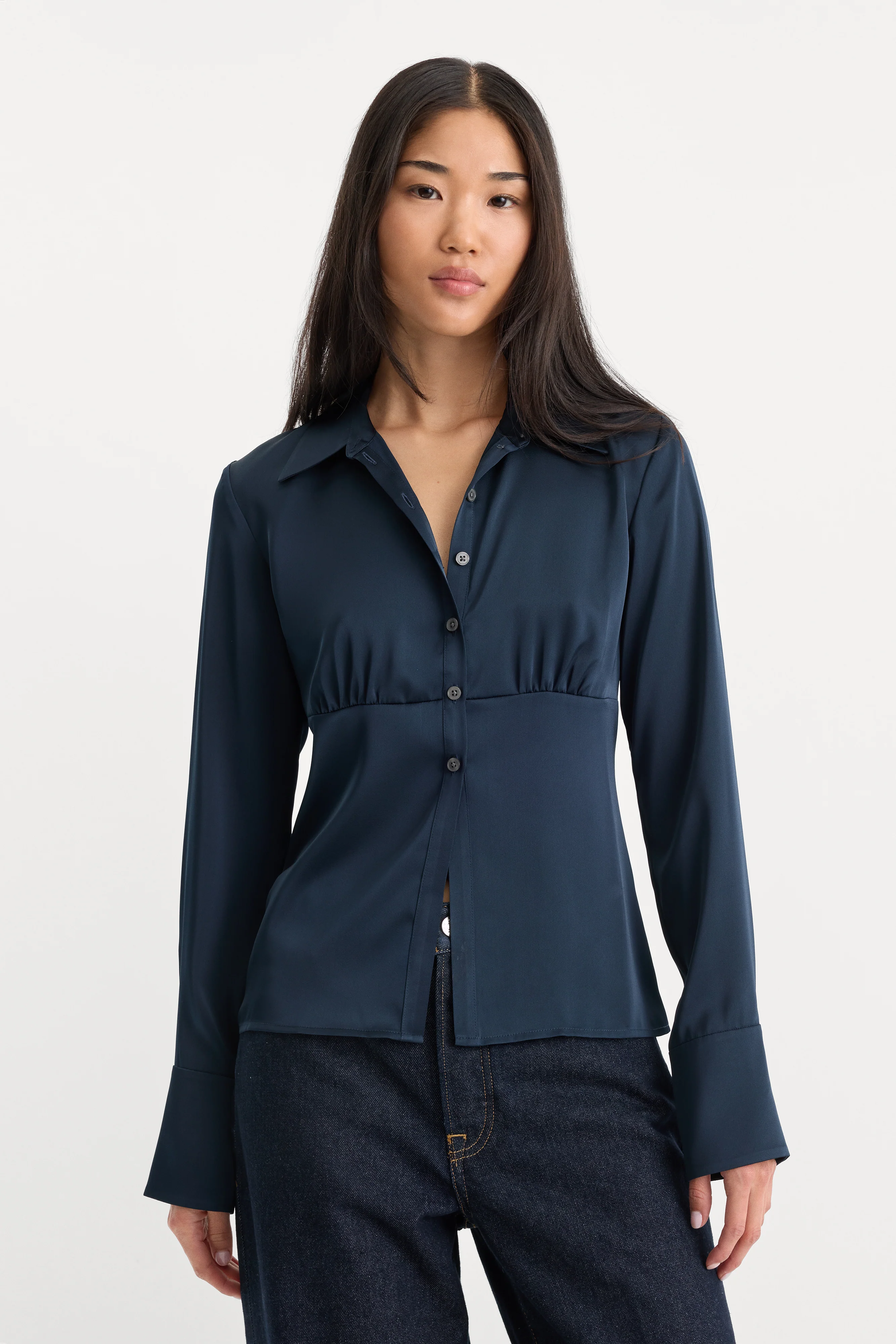 THE SATIN FEMME SHIRT | NEW NAVY002