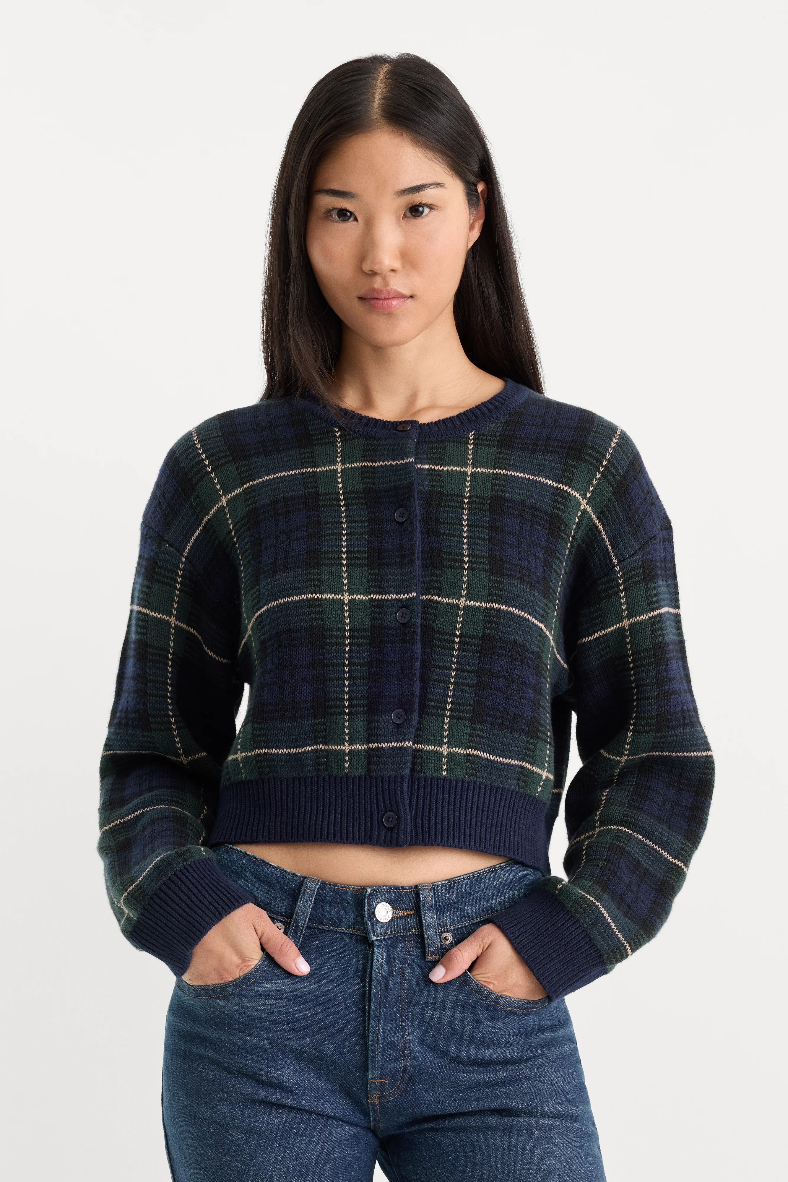 THE JACQUARD CARDIGAN | FOREST PLAID