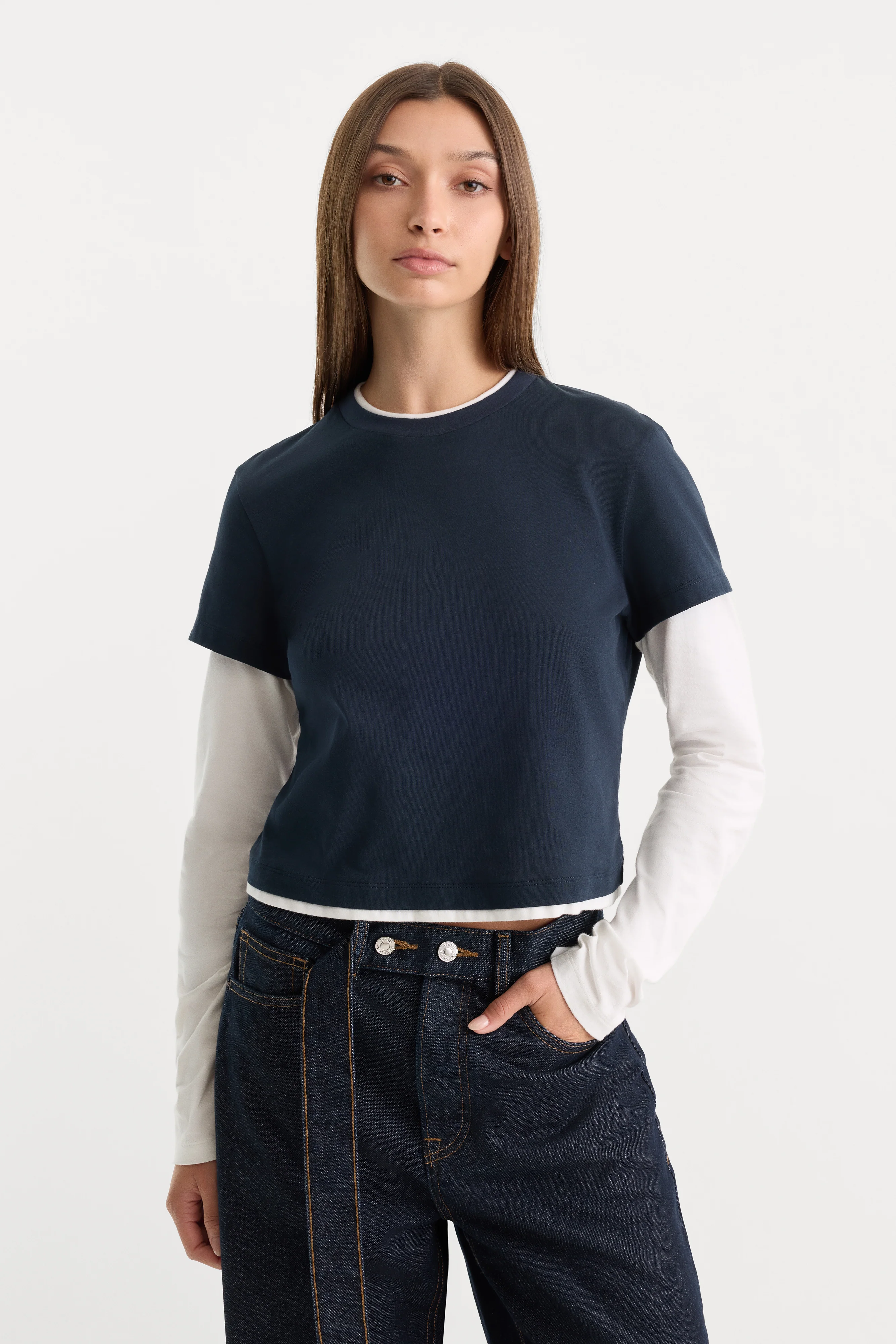 THE COMBO LAYERED TEE | NAVY WITH CHALK