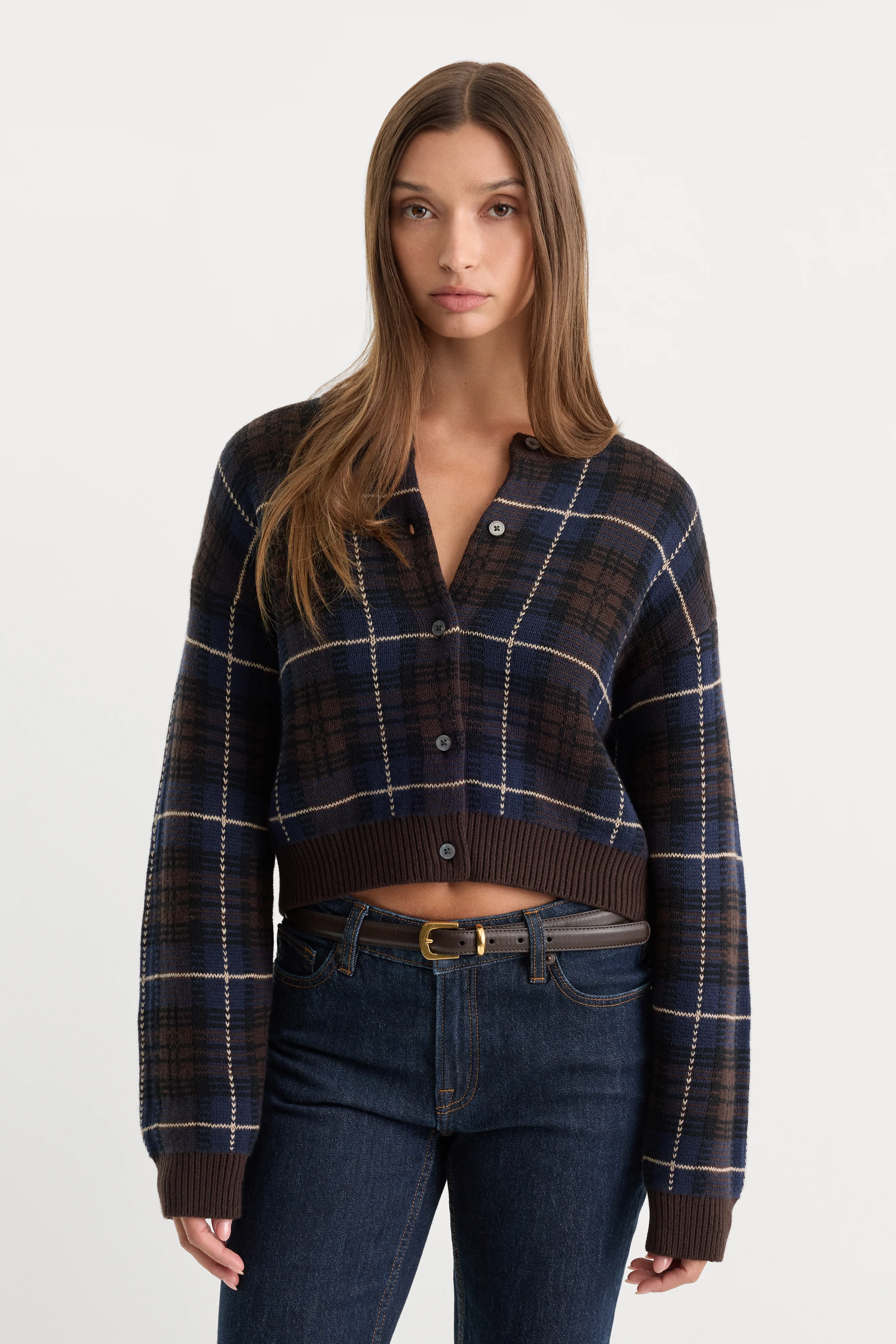 THE JACQUARD CARDIGAN | CHOCOLATE PLAID