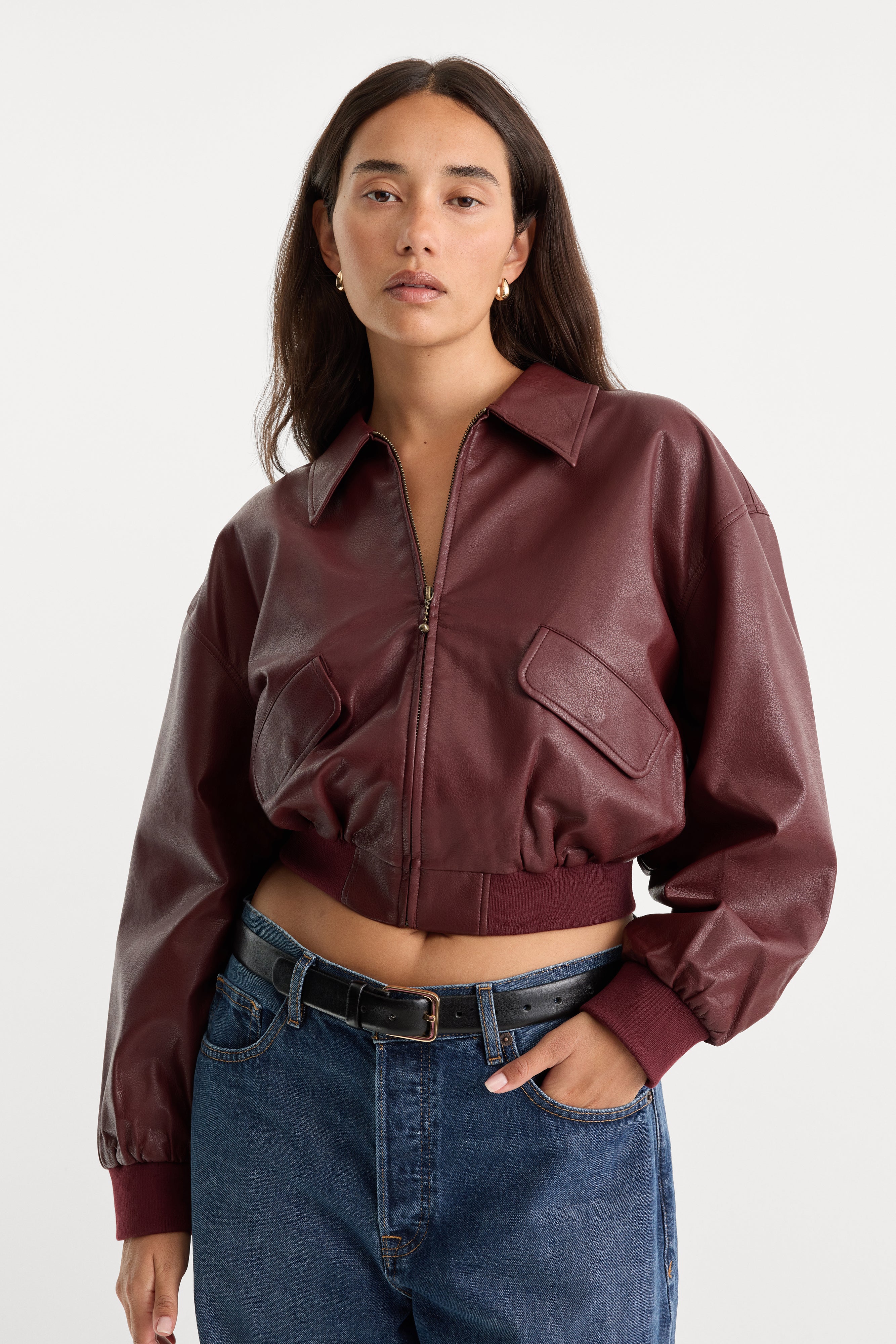 THE BETTER THAN LEATHER BOMBER JACKET | BERRY NOIR