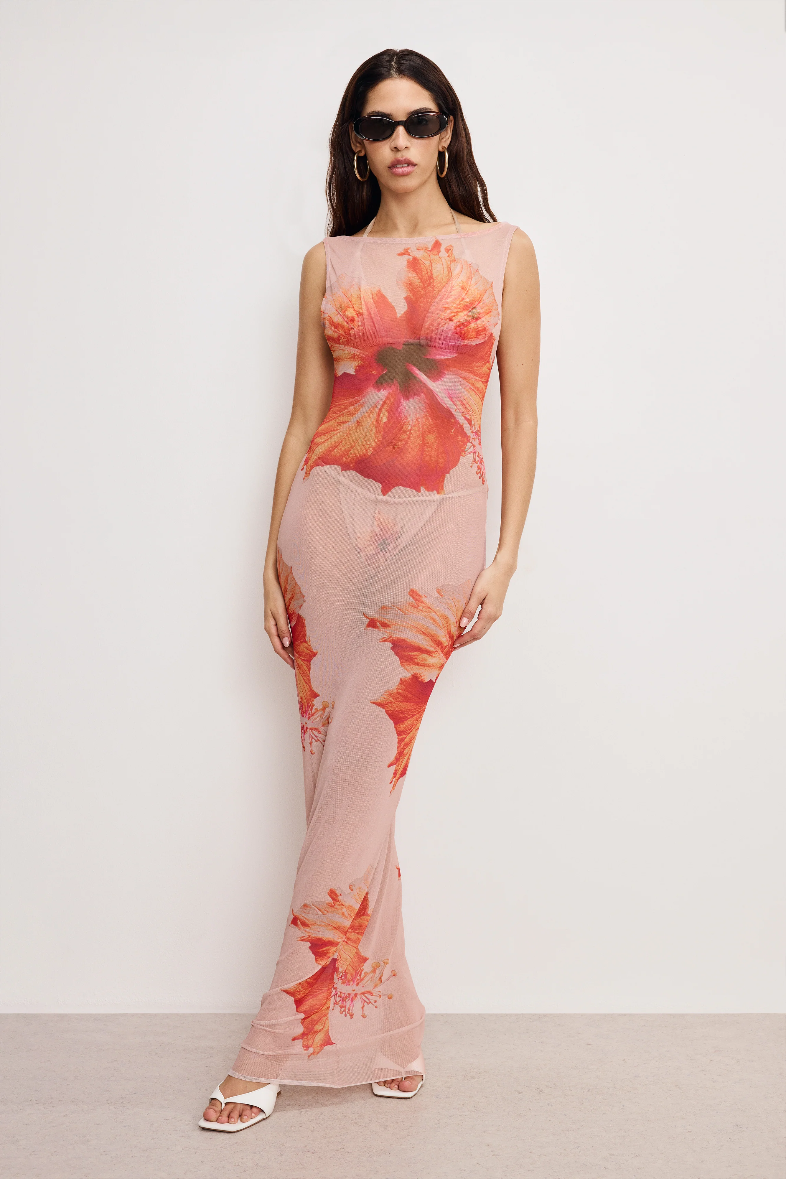 GAUZE MESH MAXI DRESS | MAUVE TROPICAL HIBISCUS001