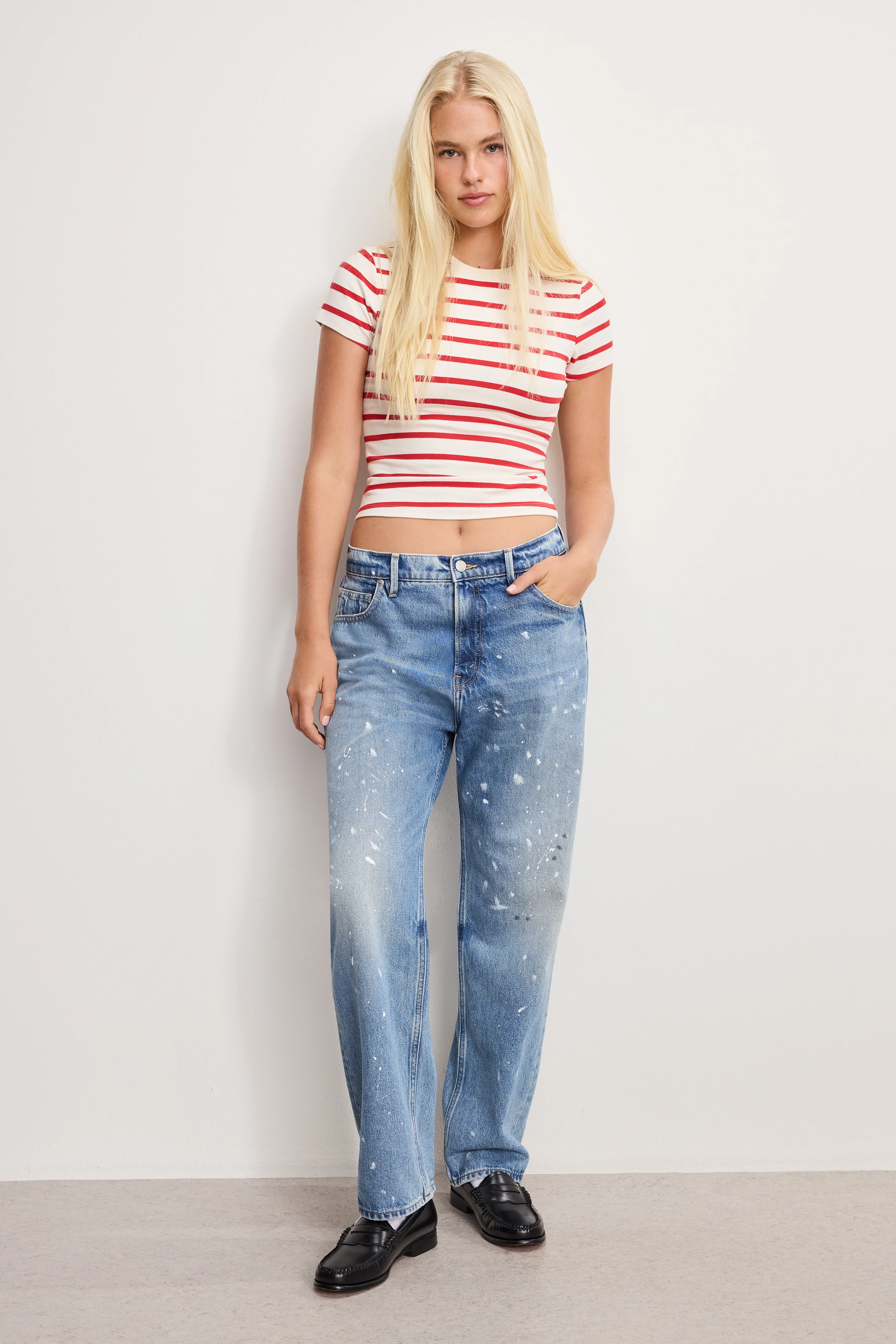 SUPER STRETCH BABY TEE | ECRU & CHILI WIDE STRIPE