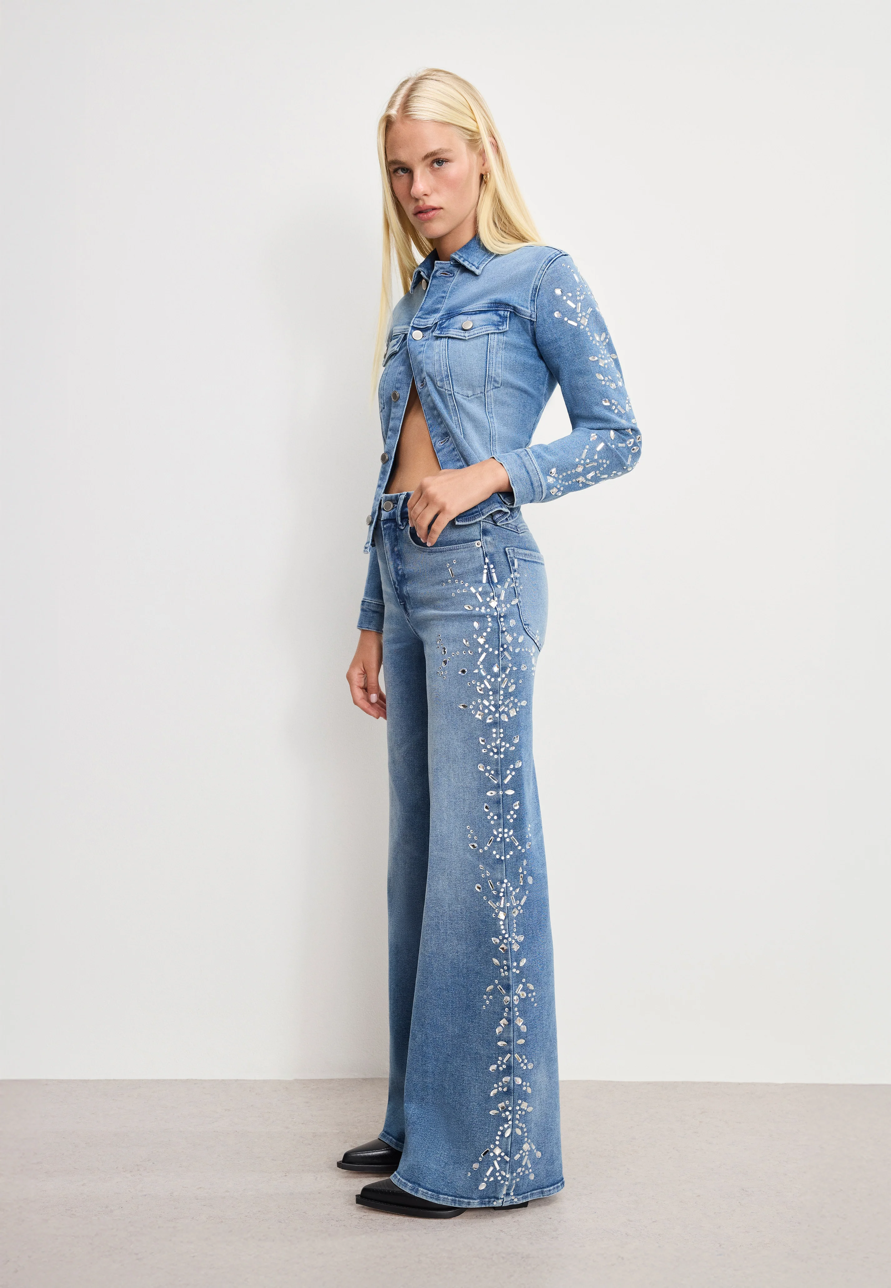 DOLLY JOLEANS CRYSTAL WIDE JEANS | INDIGO1089