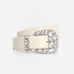 DOLLY CLASSIC CRYSTAL LEATHER BELT | WHITE001